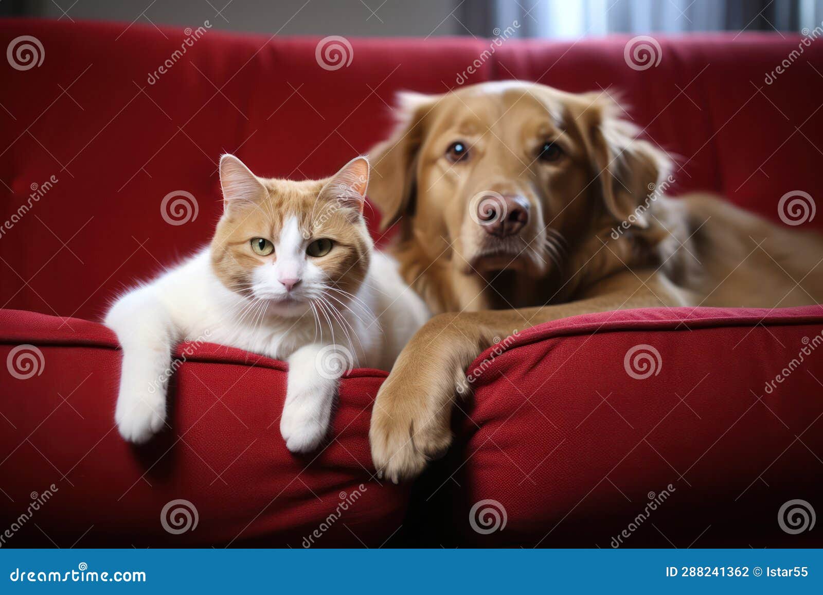 couch companions: dog and cat on sofa ai generated 