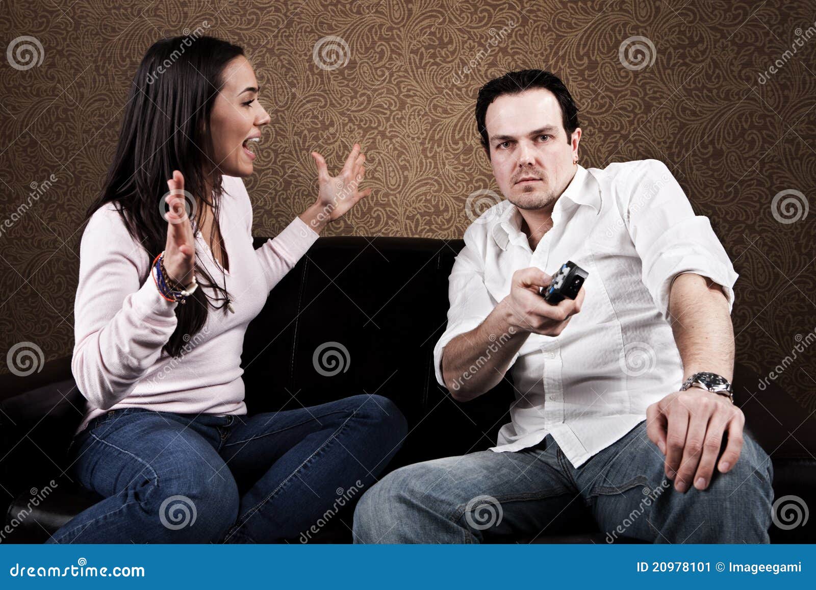 Couch Potato and Angry Wife Stock Image Image of controller, depression 20978101