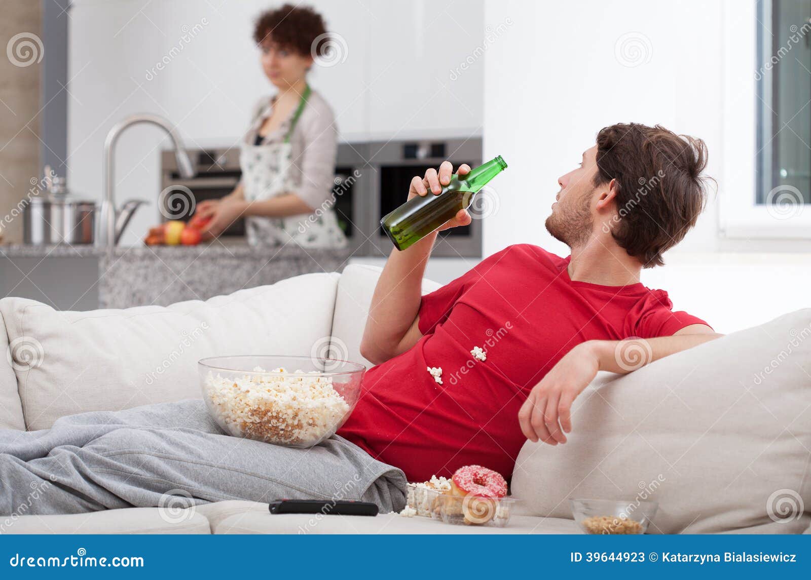 Couch Potato Doesn T Help Wife Stock Image Image of help, lazing 39644923