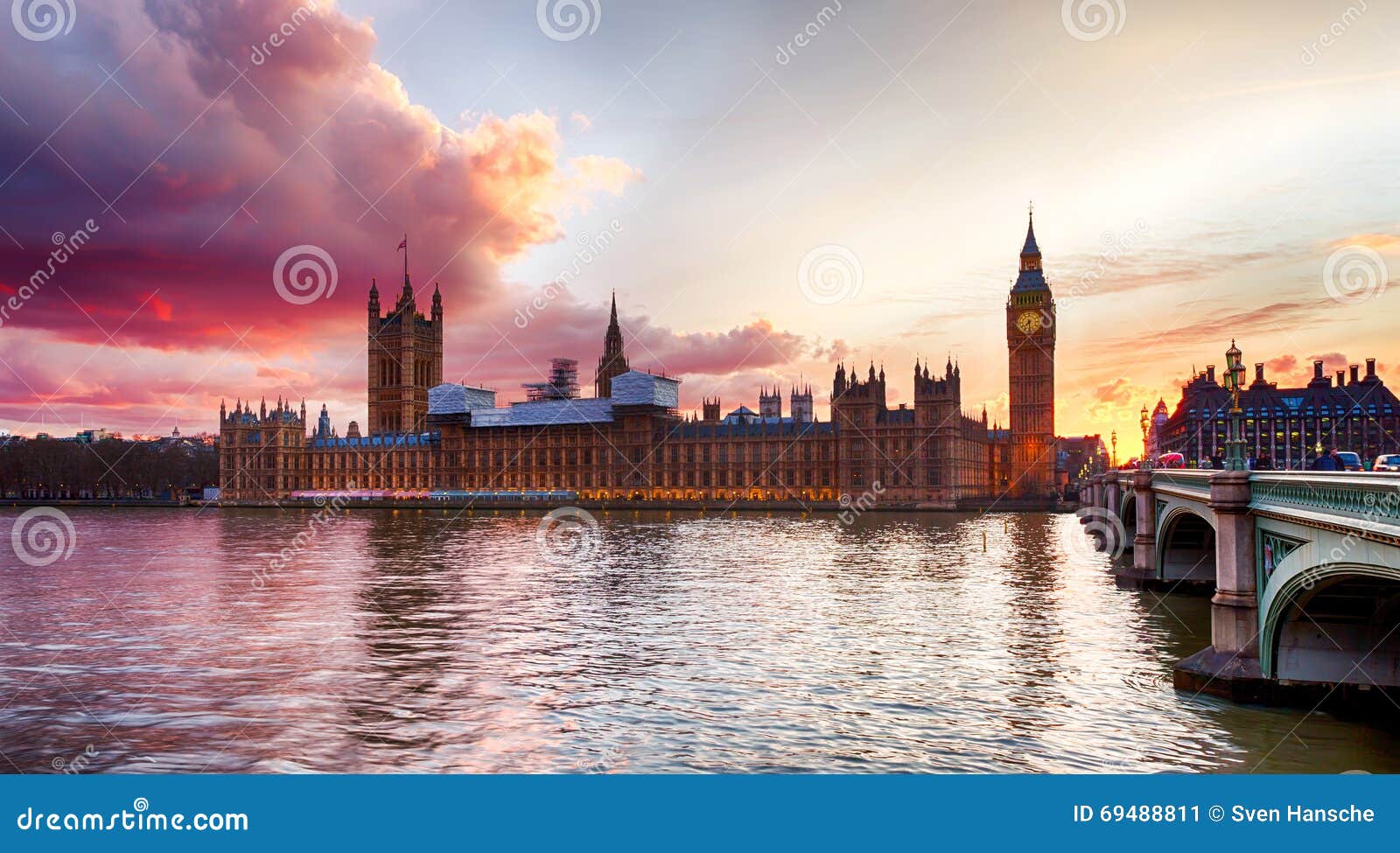 Coucher Du Soleil Au Pont De Westminster Londres Image