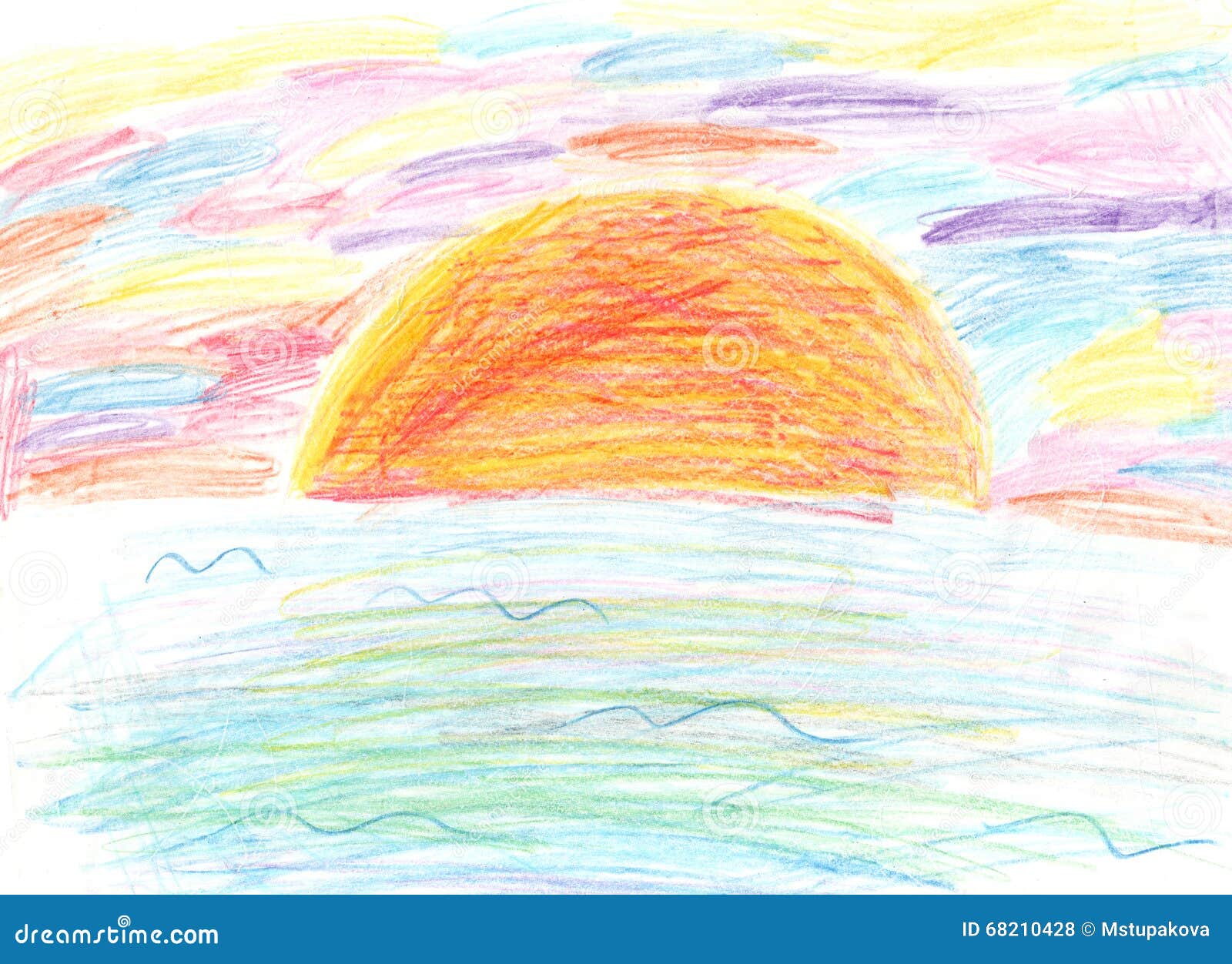 Coucher Du Soleil Colore Du Dessin D Un Enfant Illustration Stock Illustration Du Nuages Lumineux