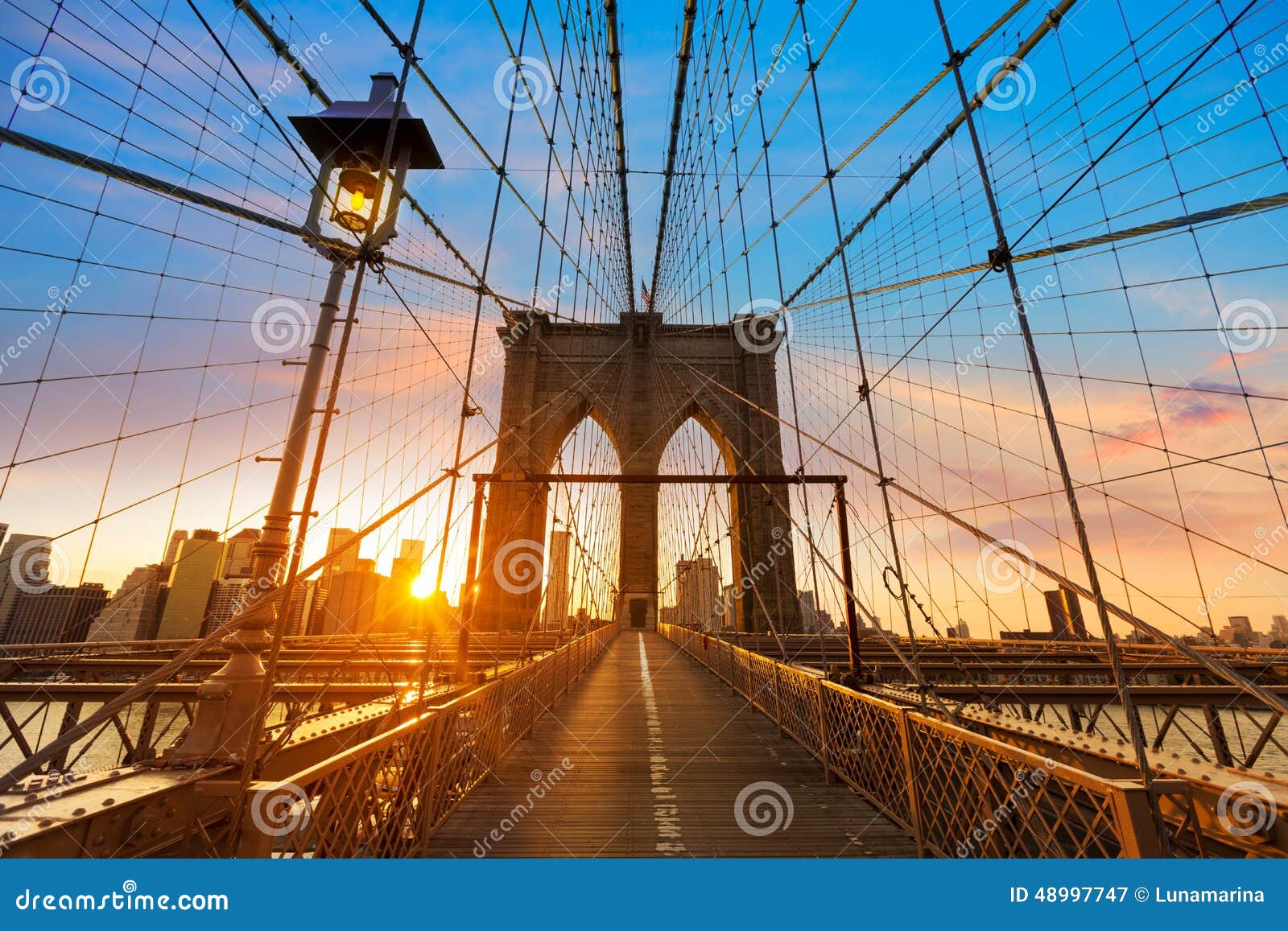 Coucher Du Soleil New York Manhattan De Pont De Brooklyn