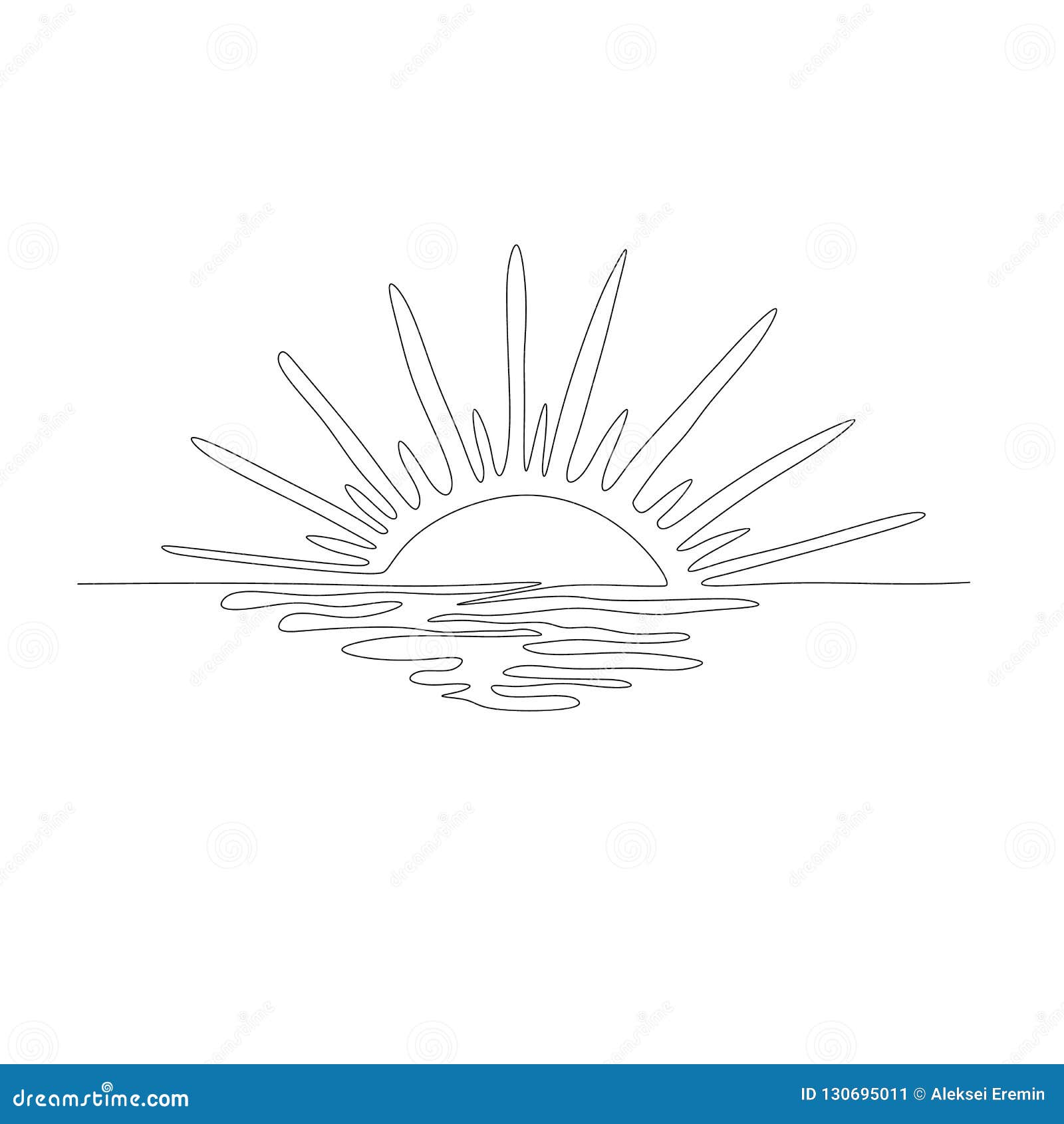 Dessin Coucher De Soleil Noir Et Blanc Coucher Du Soleil Sur La Mer Une Ligne Illustration De Croquis