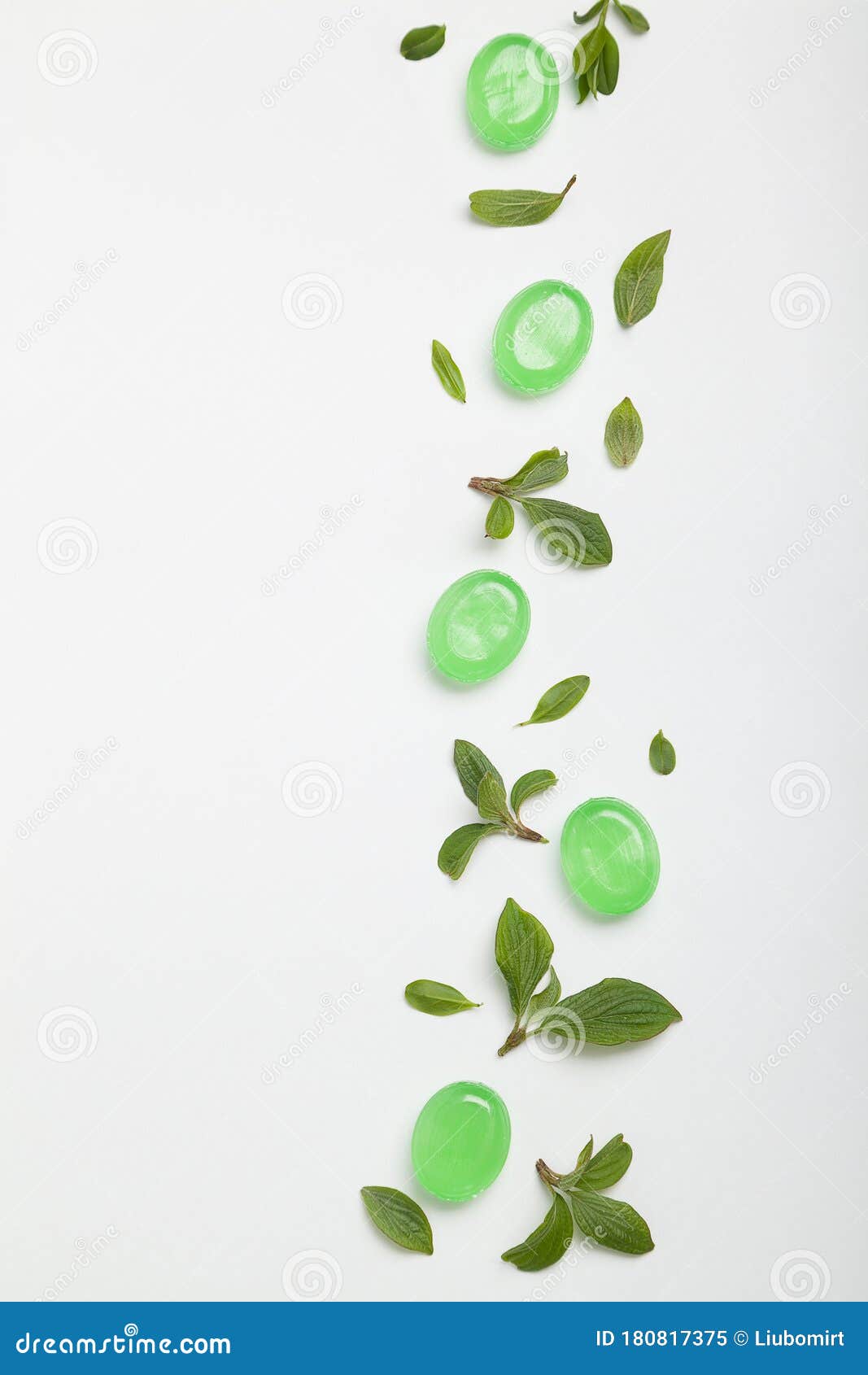 Cough Lozenges with Mint Green Leaves Stock Image Image of nature, caramel 180817375