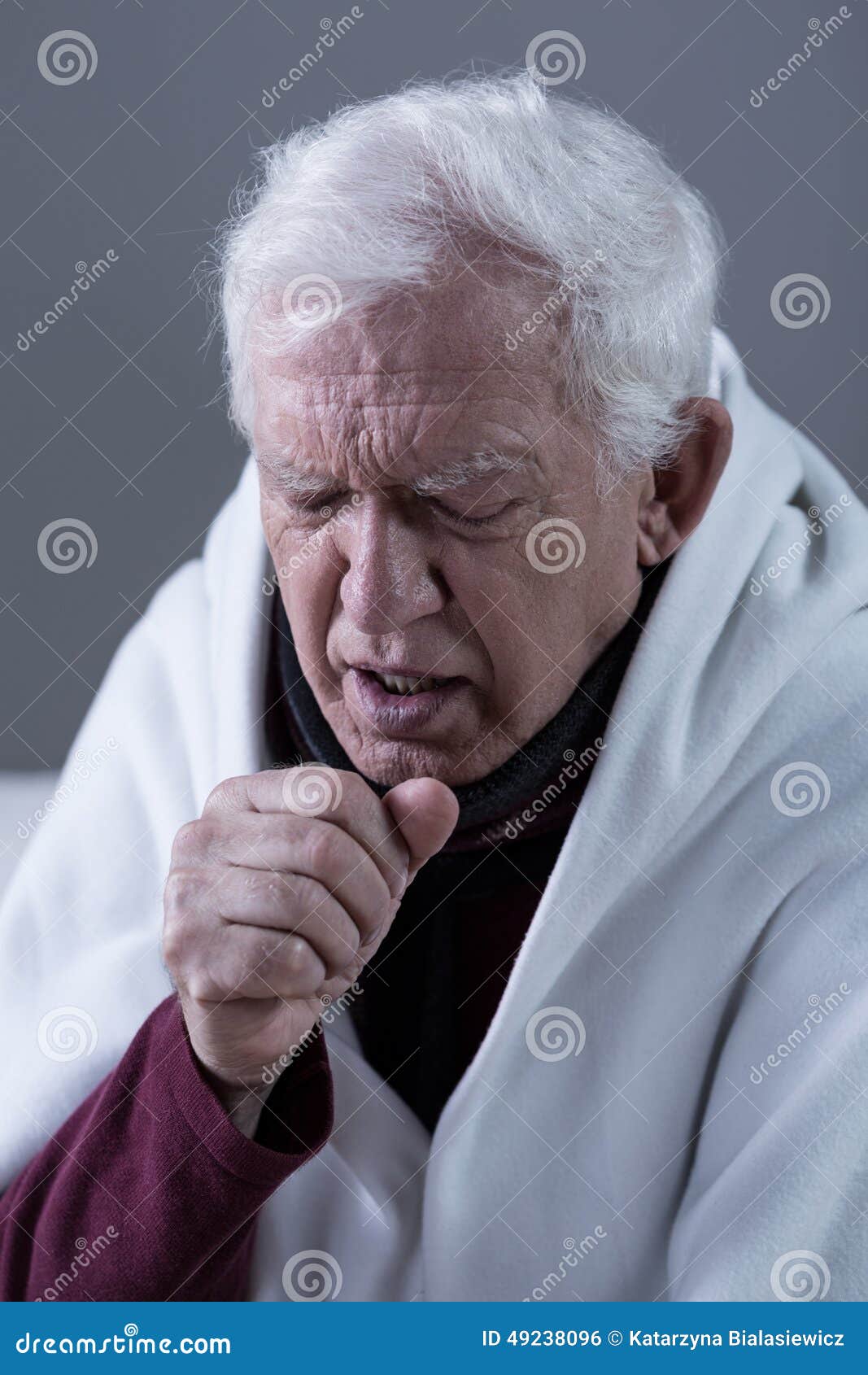 Coughing Man Covered with Blanket Stock Photo Image of gray, sick