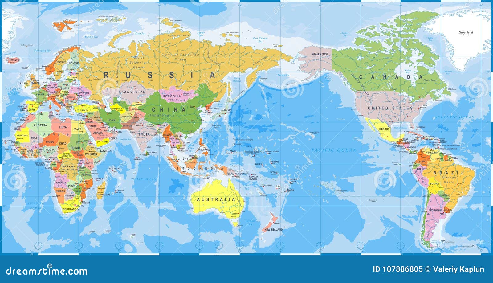 Couleur De Carte Du Monde Détaillée Lasie Au Centre