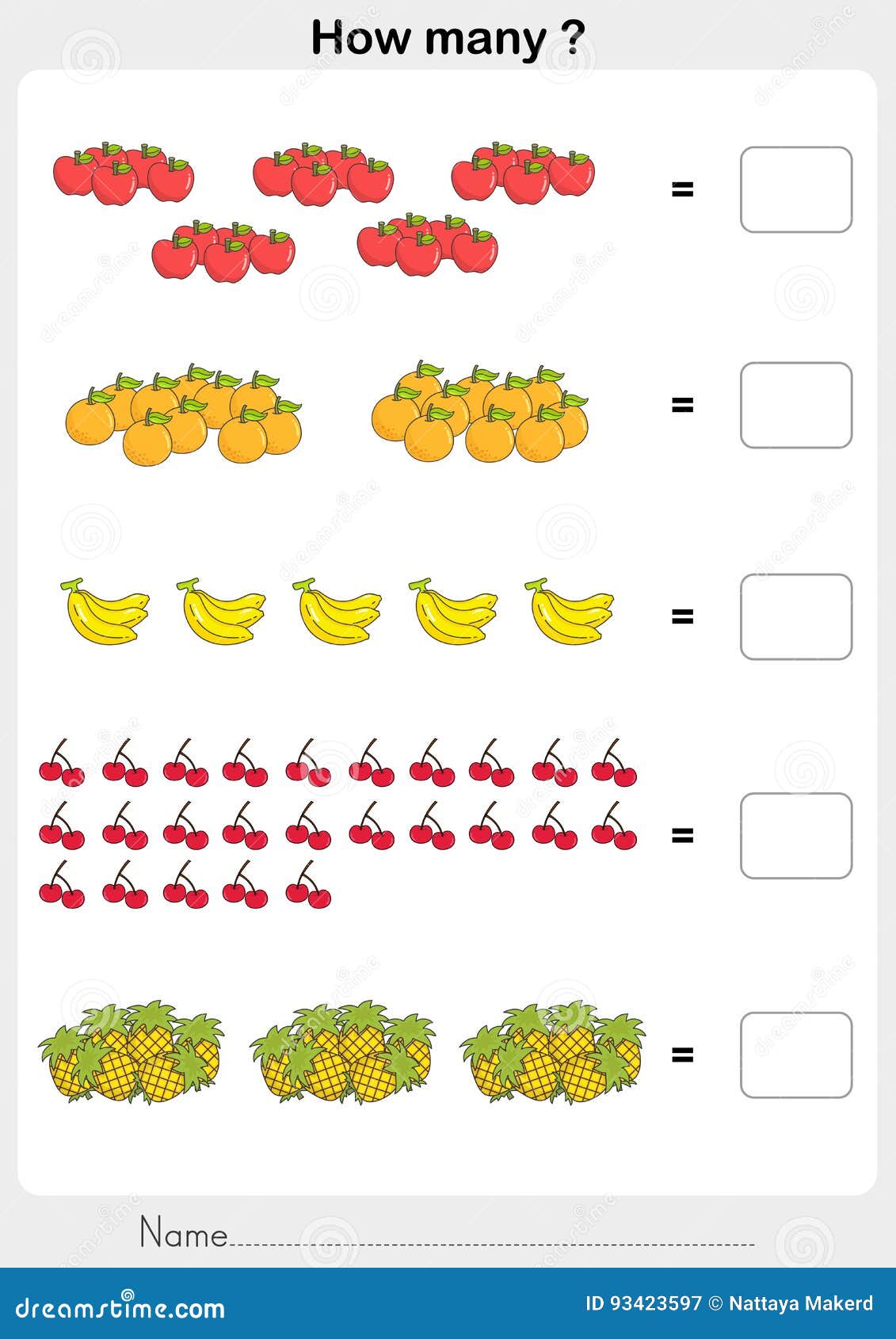 count the fruits. then write the solutions.