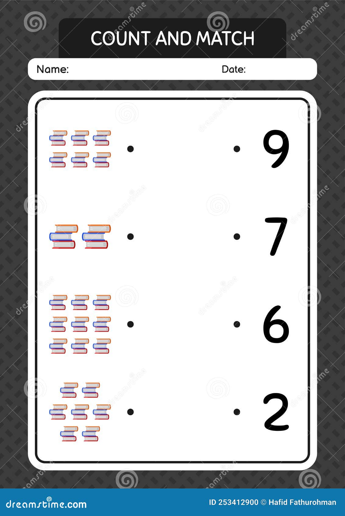 Count and Match Game with Book. Worksheet for Preschool Kids, Kids