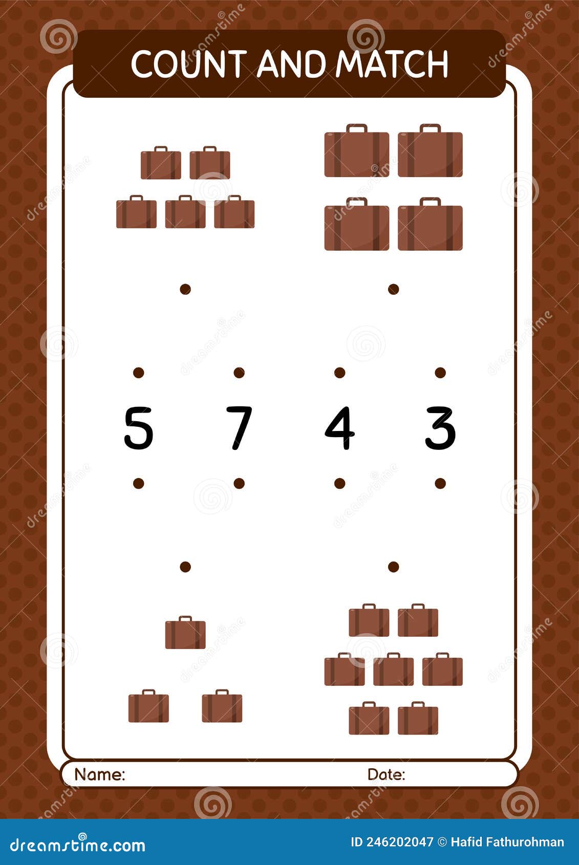 Count and Match Game with Suitcase. Worksheet for Preschool Kids, Kids