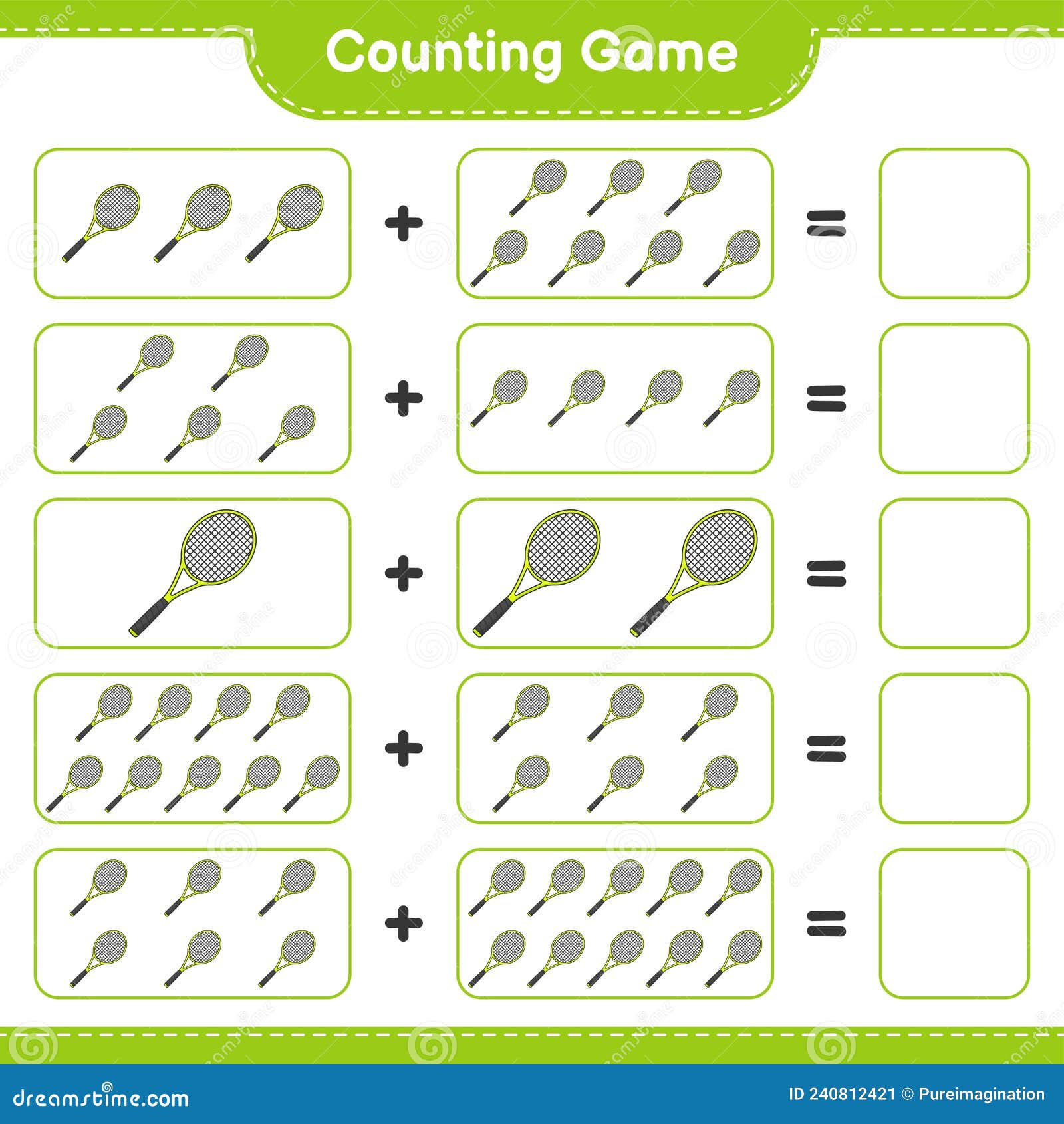 Count and Match, Count the Number of Tennis Racket and Match with the Right Numbers. Educational