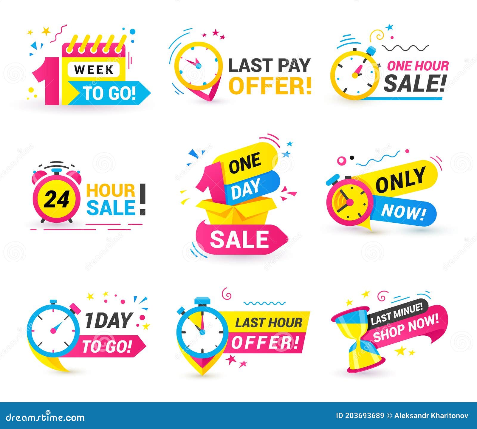 countdown badges set. one hour  day sale  1 week to go  last pay offer  shop only now label  sticker