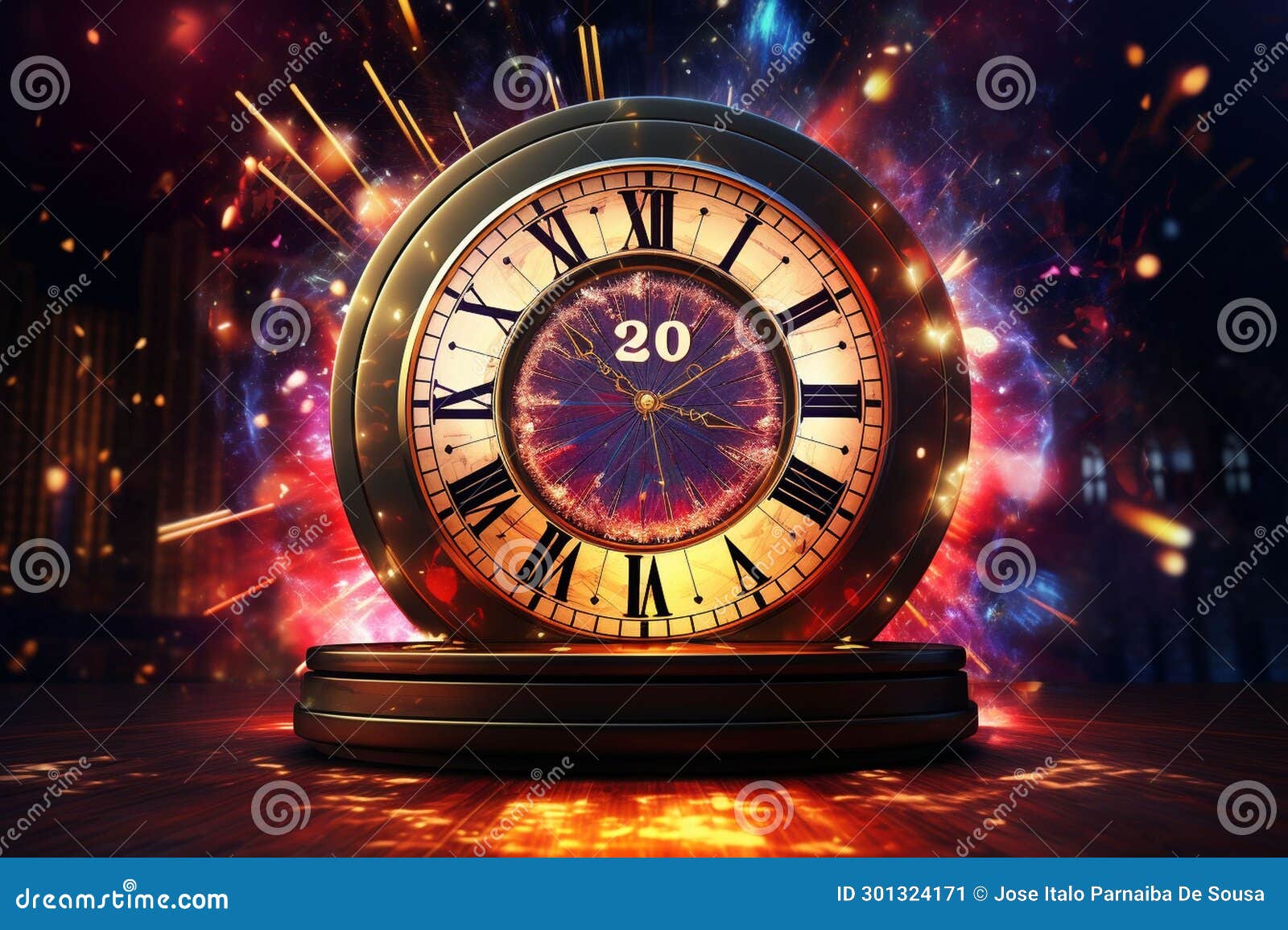 Countdown Clock Striking Midnight at a Vibrant Stock Illustration