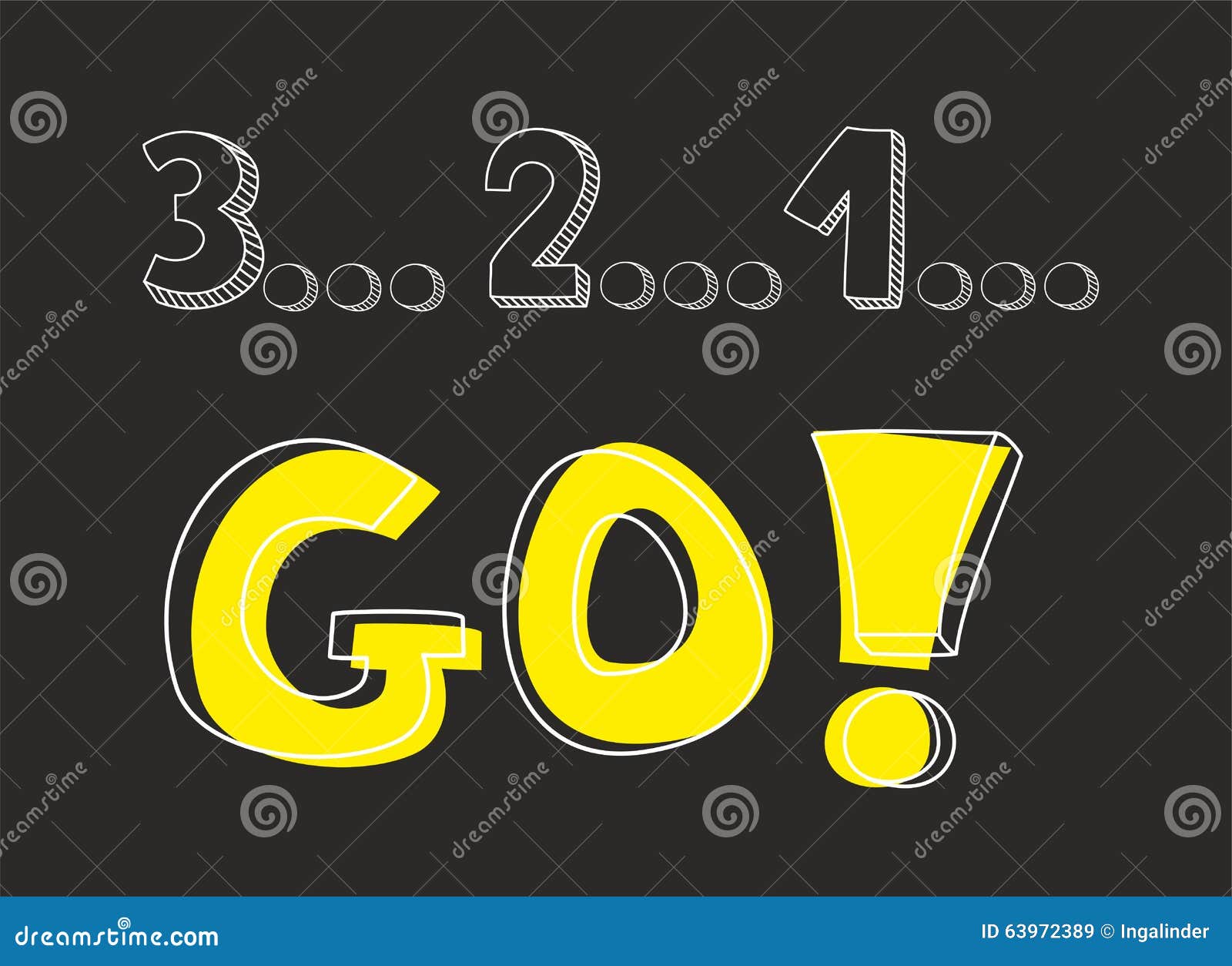 Countdown: 3 2 1 Go! Vector Sketch Stock Vector - Illustration of chalk,  graphic: 63972389