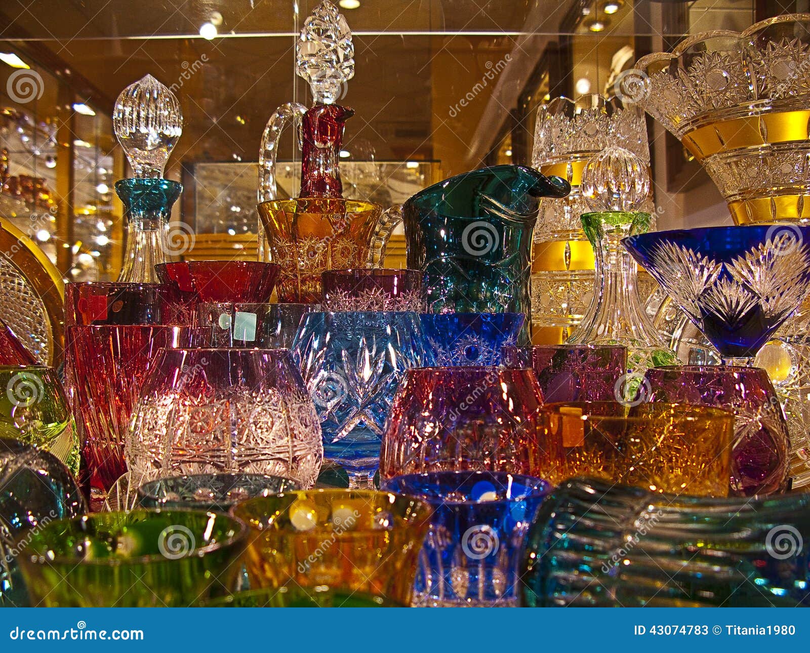 Counter with Bohemian Glass Stock Image Image of sale, colors 43074783