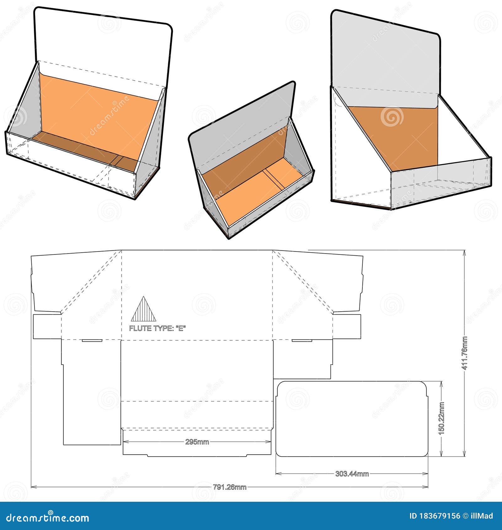 counter display stand and die-cut pattern.