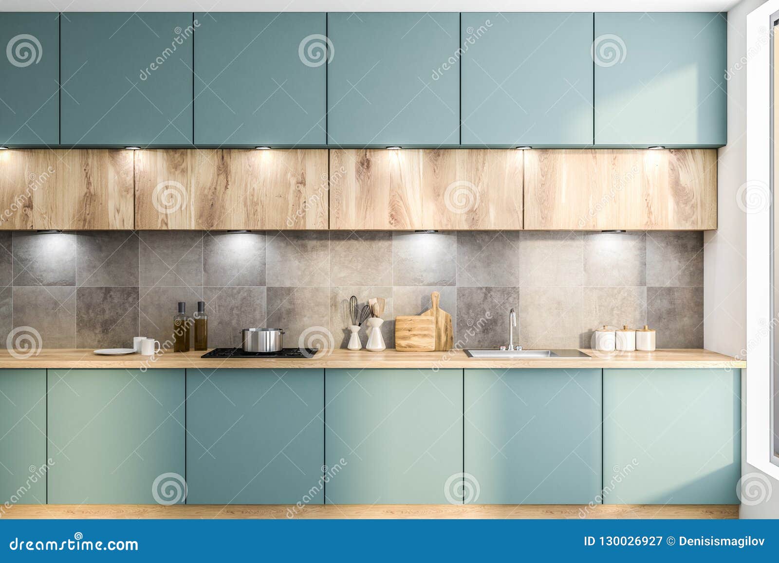 Countertop In Green Kitchen Stock Illustration Illustration Of