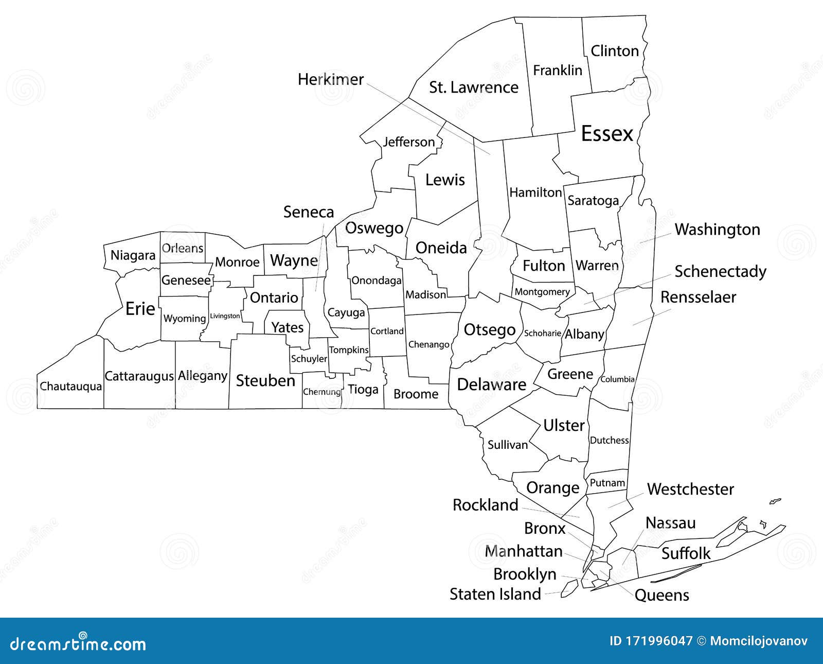 Counties Map Of Us State Of New York Stock Vector Illustration