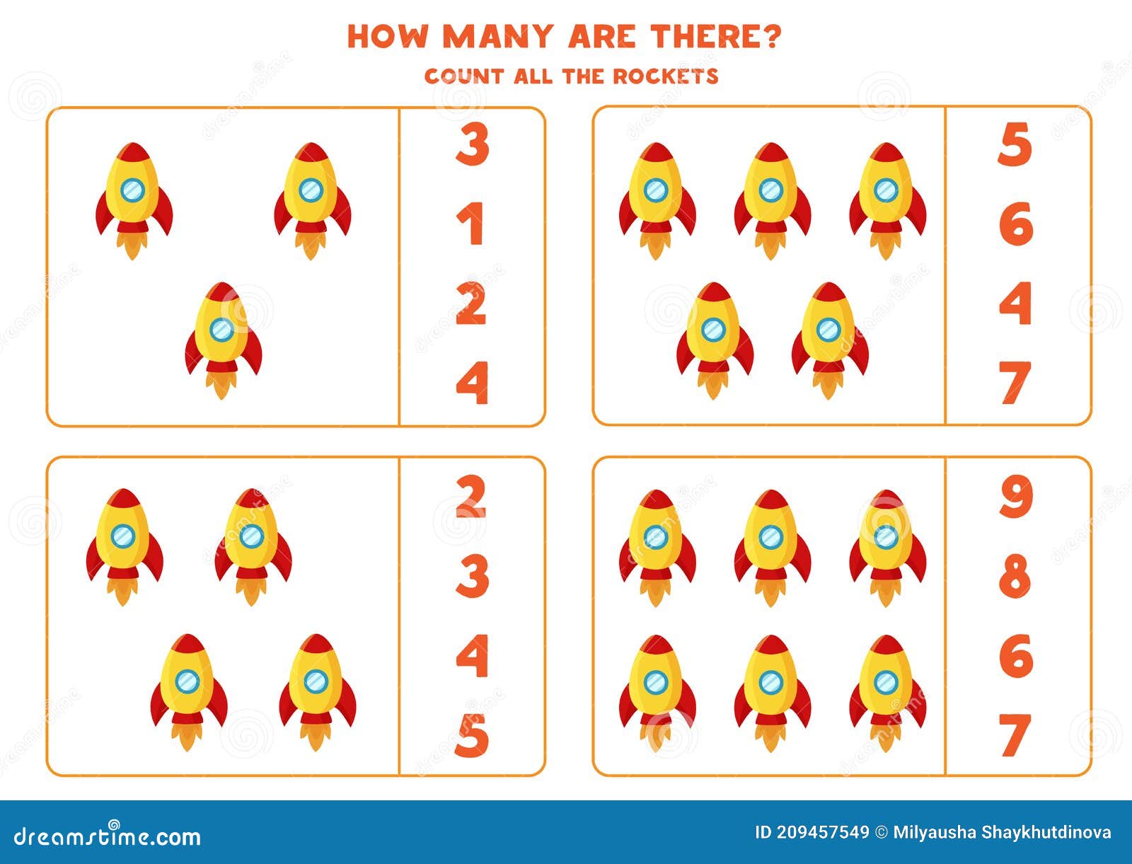 counting-game-with-cartoon-rockets-math-worksheet-stock-vector-illustration-of-educational