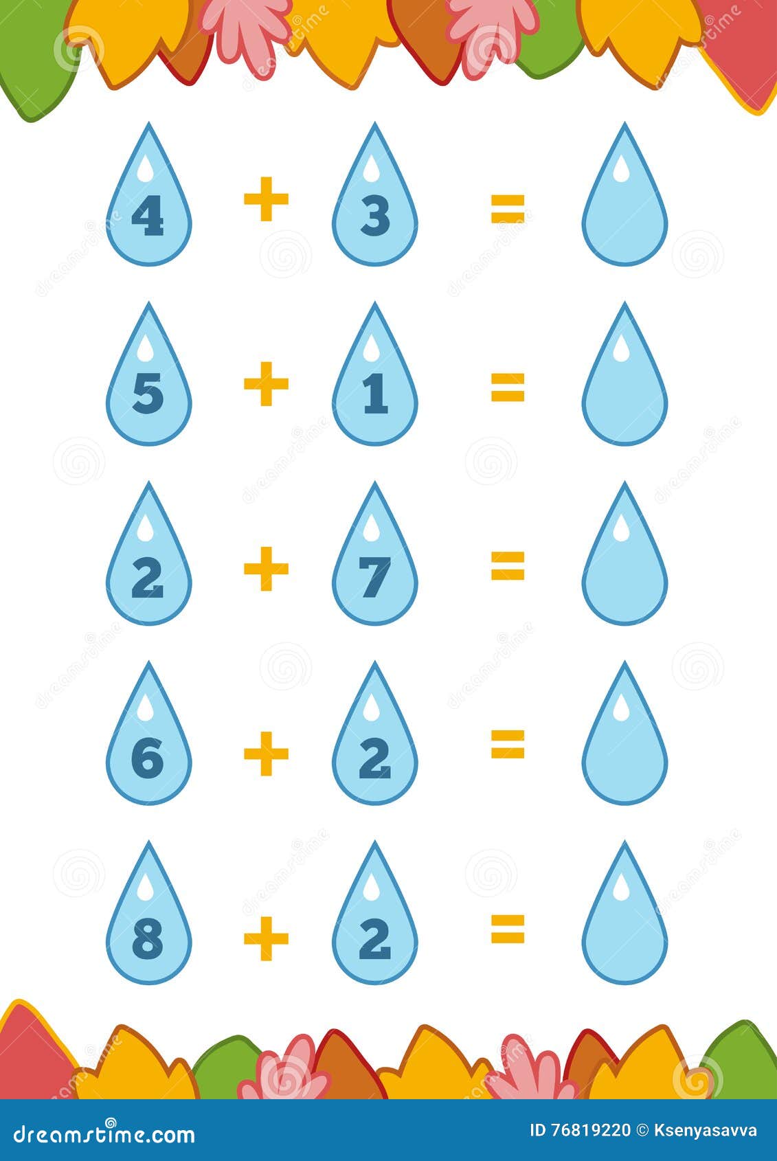 Counting Game For Children Addition Worksheets Stock Vector