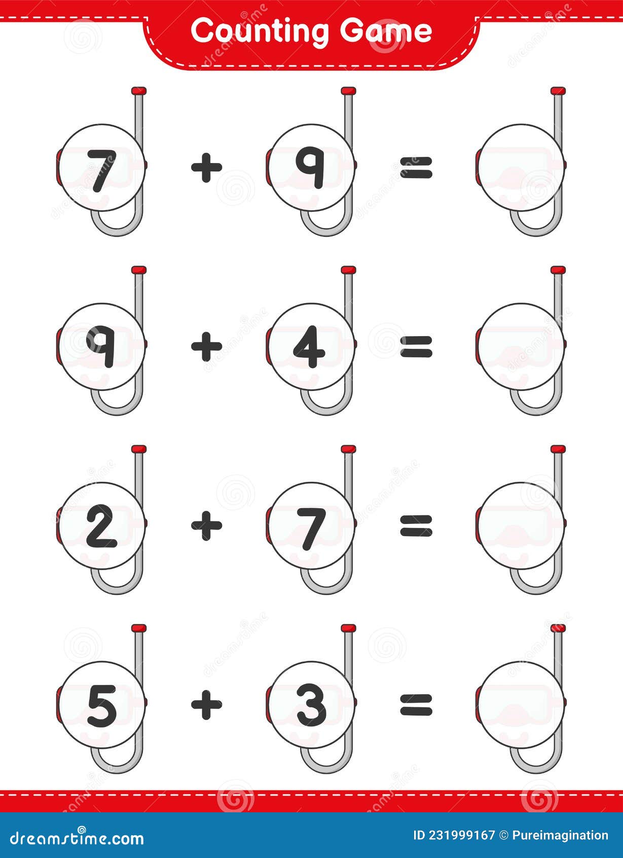 Counting Game, Count the Number of Scuba Diving Mask and Write the