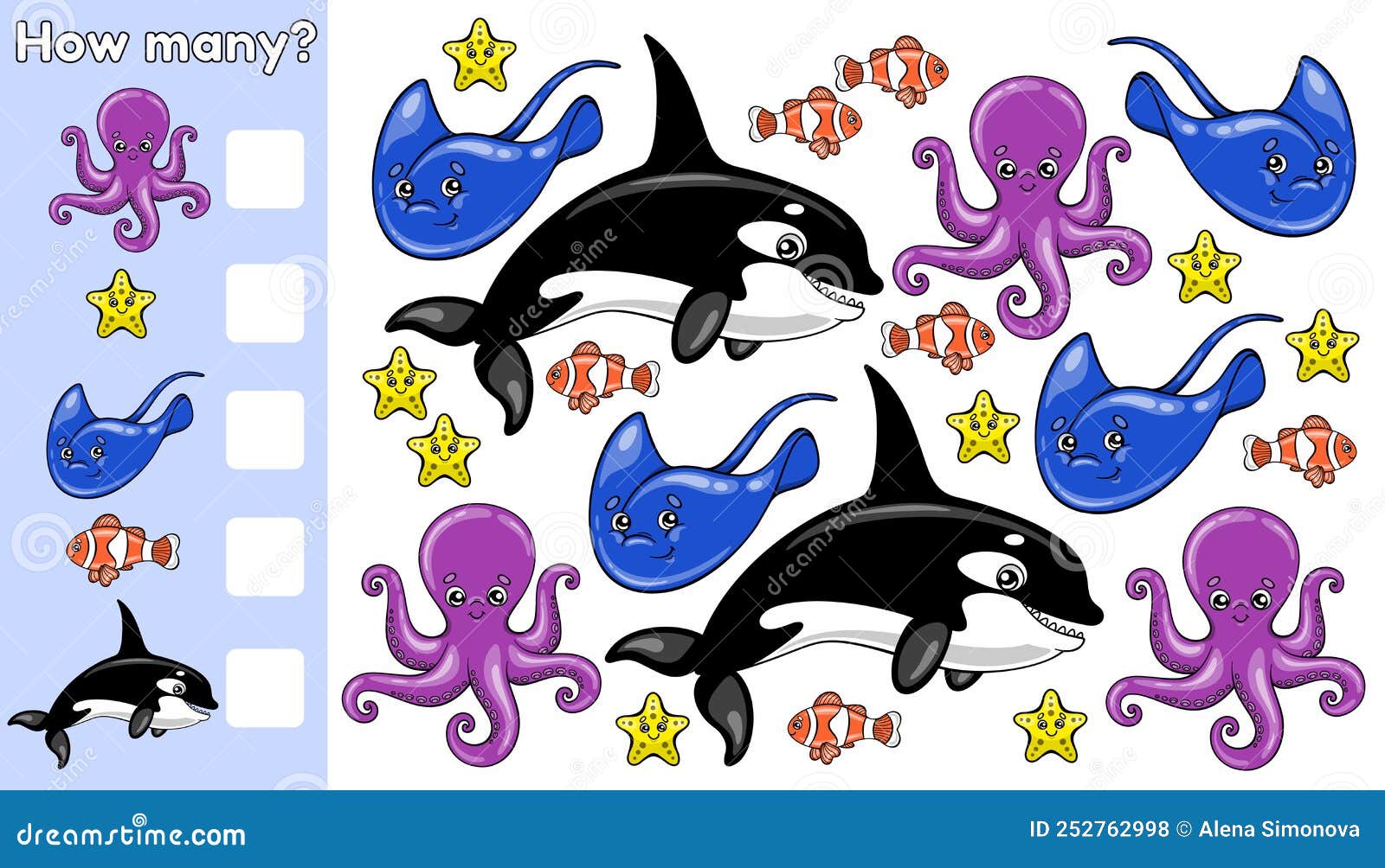 Math Game Children Additional Sea Life Stock Vector (Royalty Free