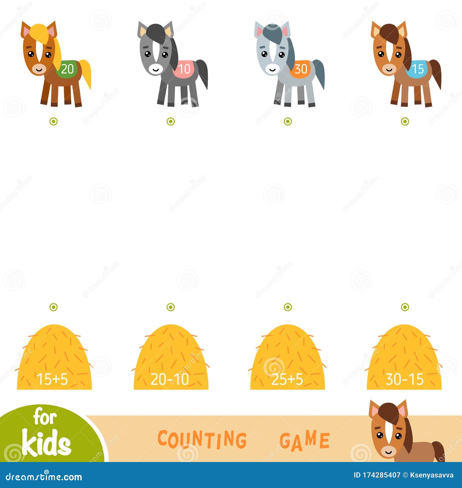 counting game for preschool children educational a mathematical game horses and haystacks stock vector illustration of kindergarten pony 174285407