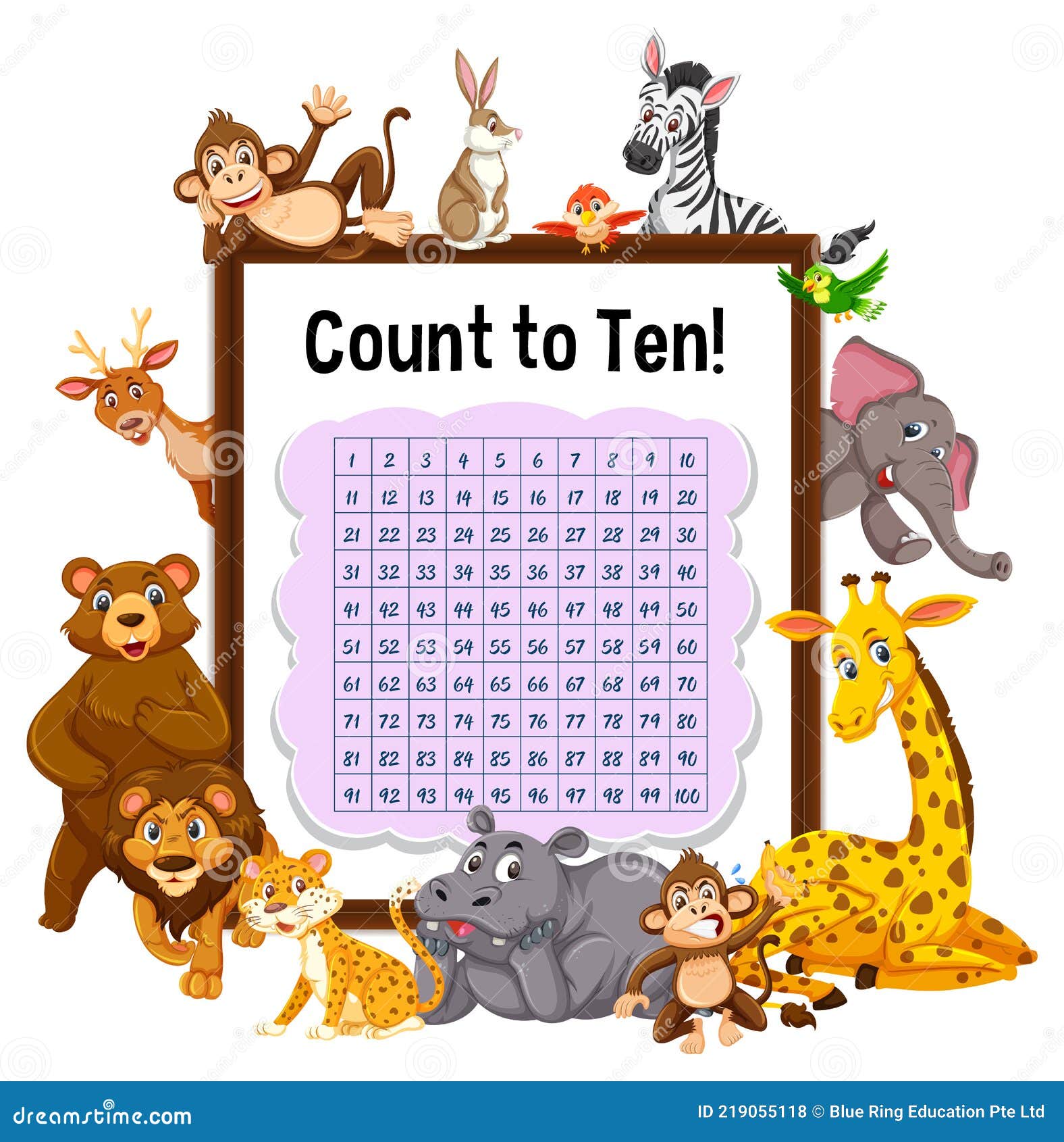 Counting Number 1-100 Board with Wild Animals Stock Vector - Illustration  of animal, banner: 219055118