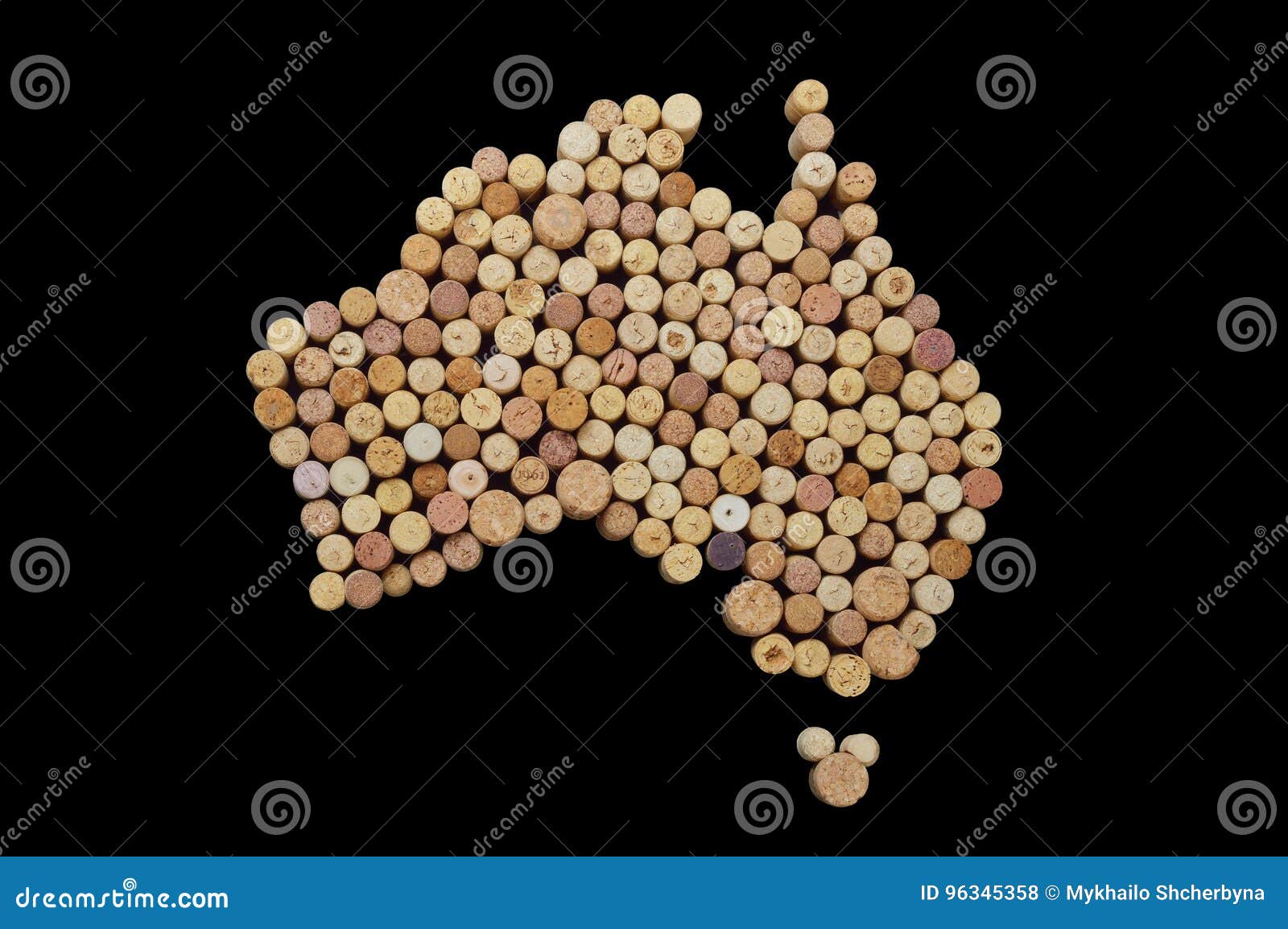 Countries Winemakers Maps from Wine Corks. Map of Australia on Stock Photo Image of