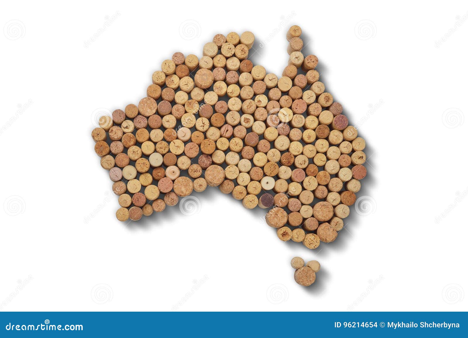 Countries Winemakers Maps from Wine Corks. Map of Australia on Stock