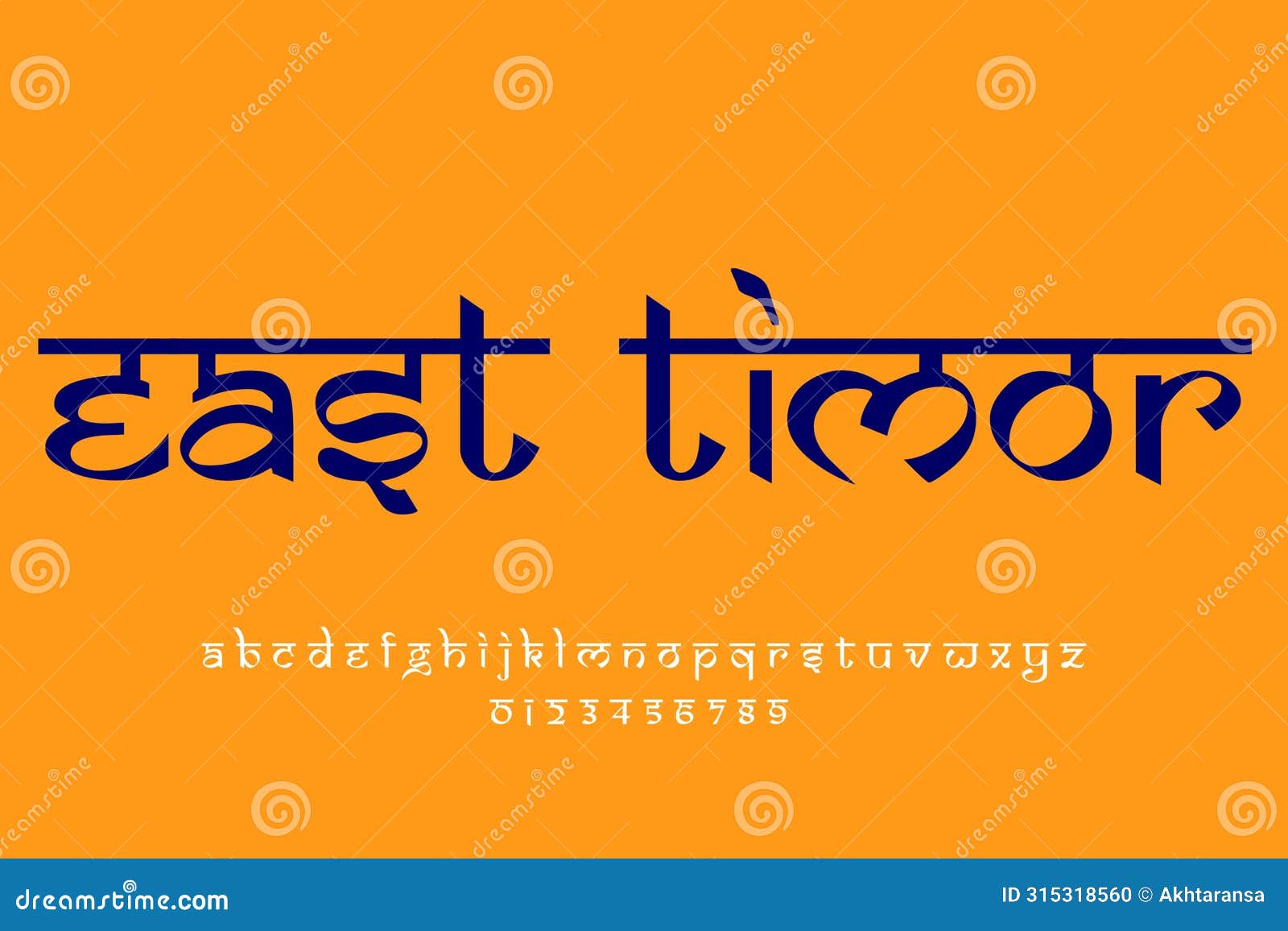 country east timor or timor leste name text . indian style latin font , devanagari inspired alphabet, letters and
