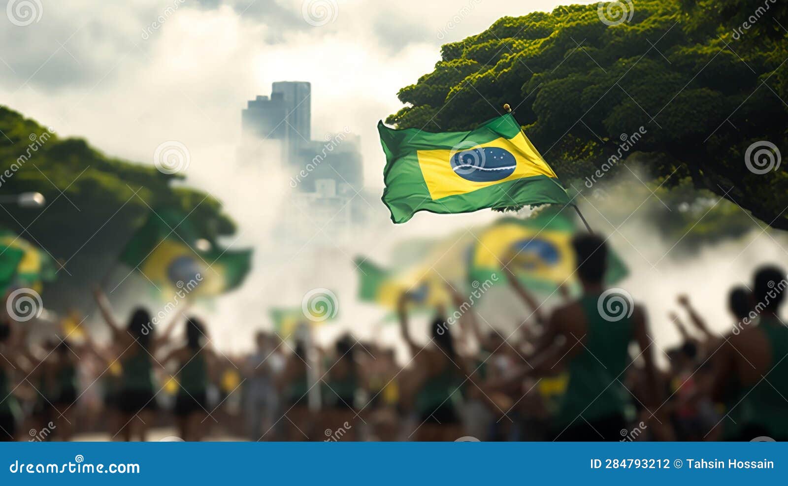 country flag with people on the bandeiras do brasil, 7 de setembro background, ai-generated