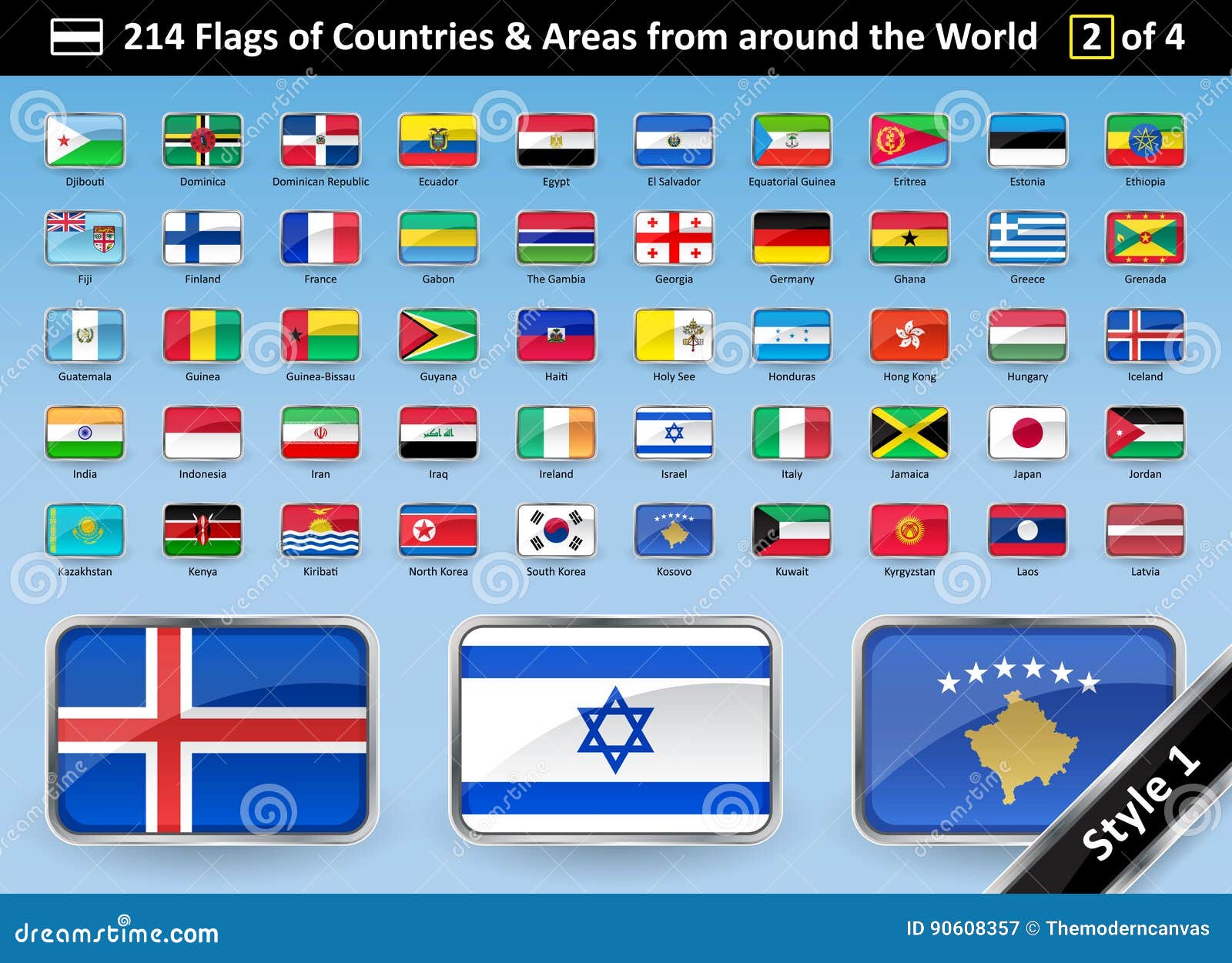 Country Flags And Areas From Around The World Style 1 Stock Vector