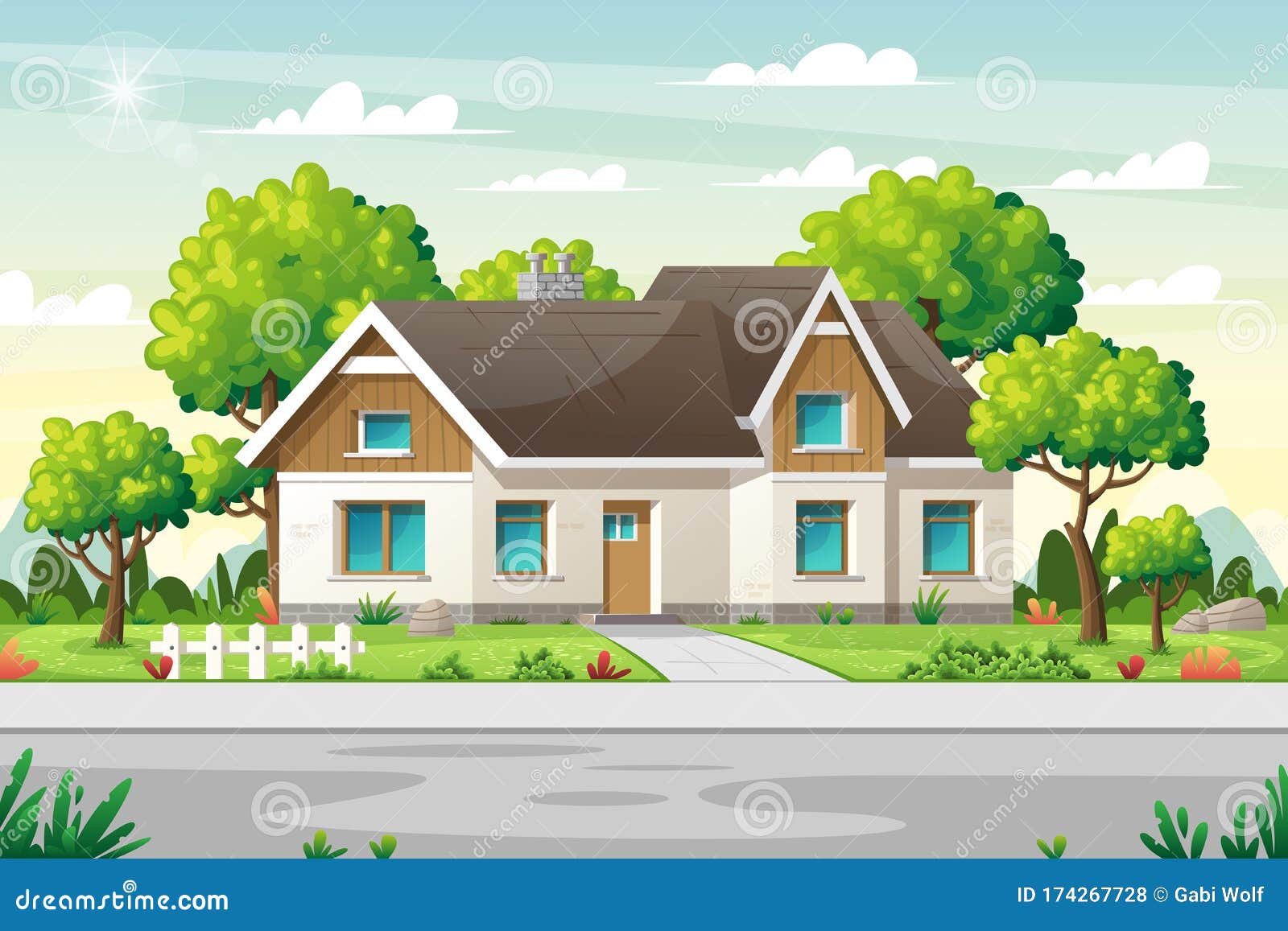 Country House with Garden stock vector. Illustration of downtown - 174267728