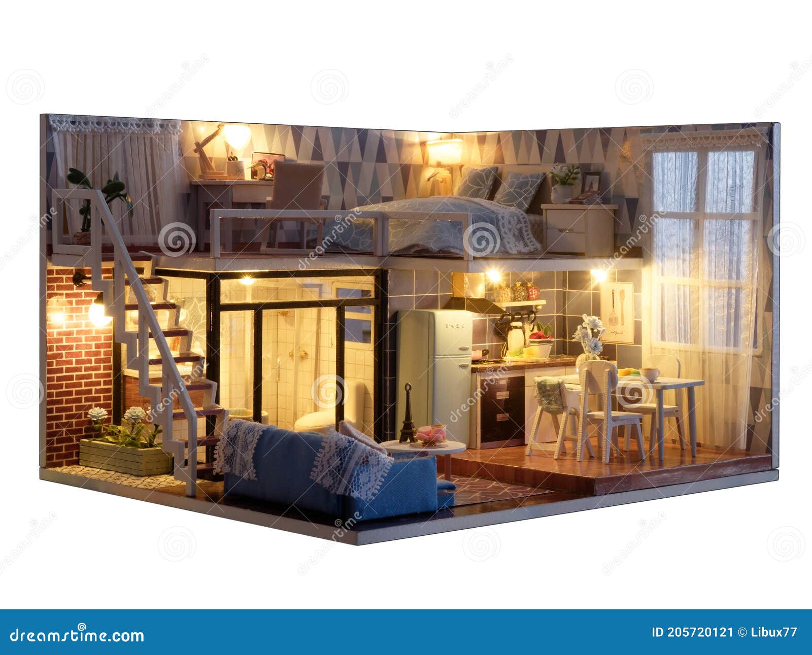 country house interior apartment tiny model home  white background perspective view