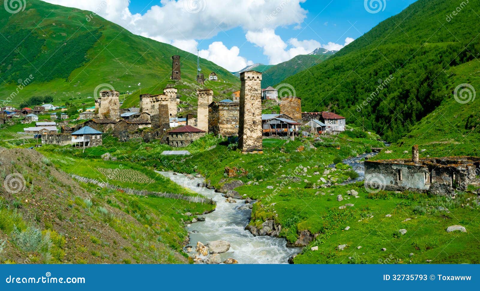 Country Landscape In Svaneti Stock Image - Image of green ...