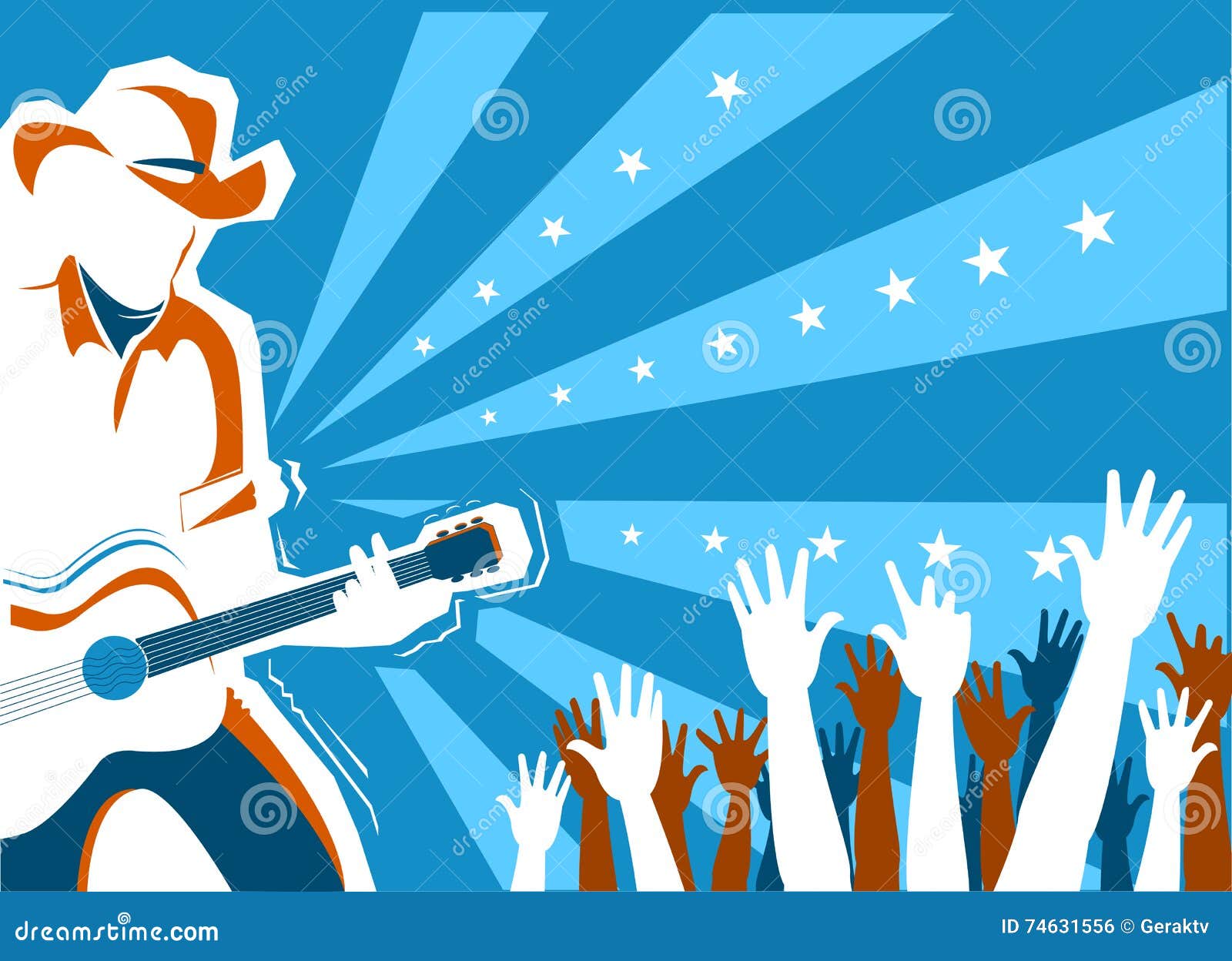 Country Music Concert With Singer And Guitar.Vector ...