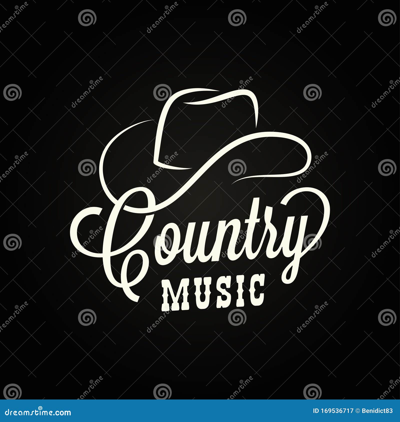 country music sign. cowboy hat with country music