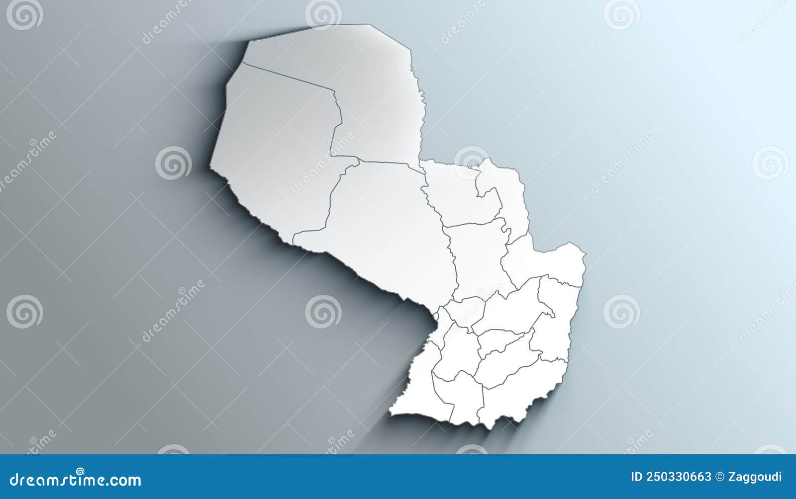 modern white map of paraguay with departments and territories with shadow