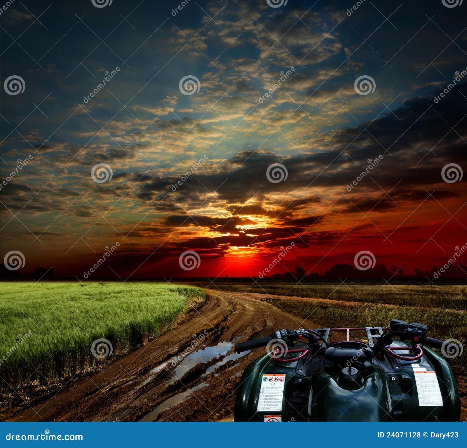 Country road. Countryside landscape with dirt road after rain, Russia