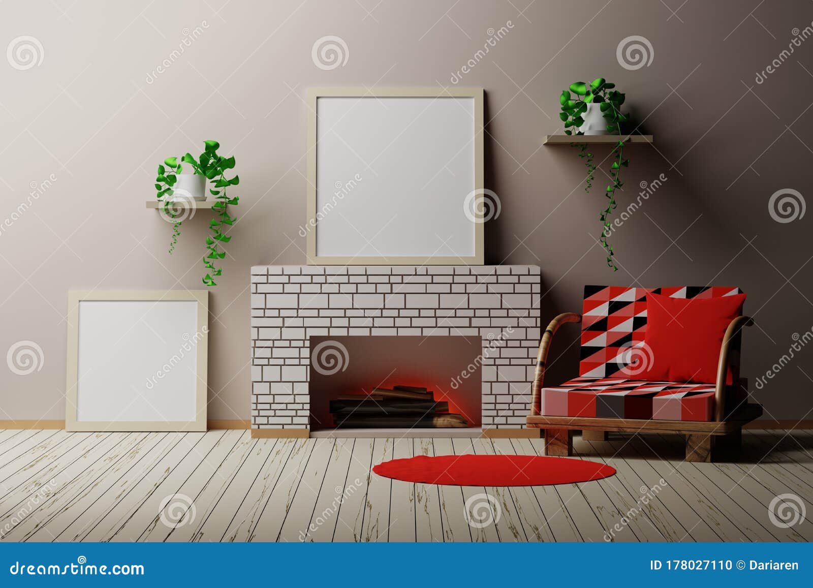 Download Country Style Room Interior With Fireplace And Frame Mockup Stock Illustration - Illustration of ...