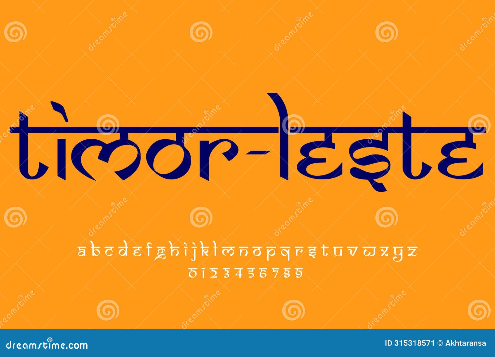 country timor leste name text . indian style latin font , devanagari inspired alphabet, letters and numbers,