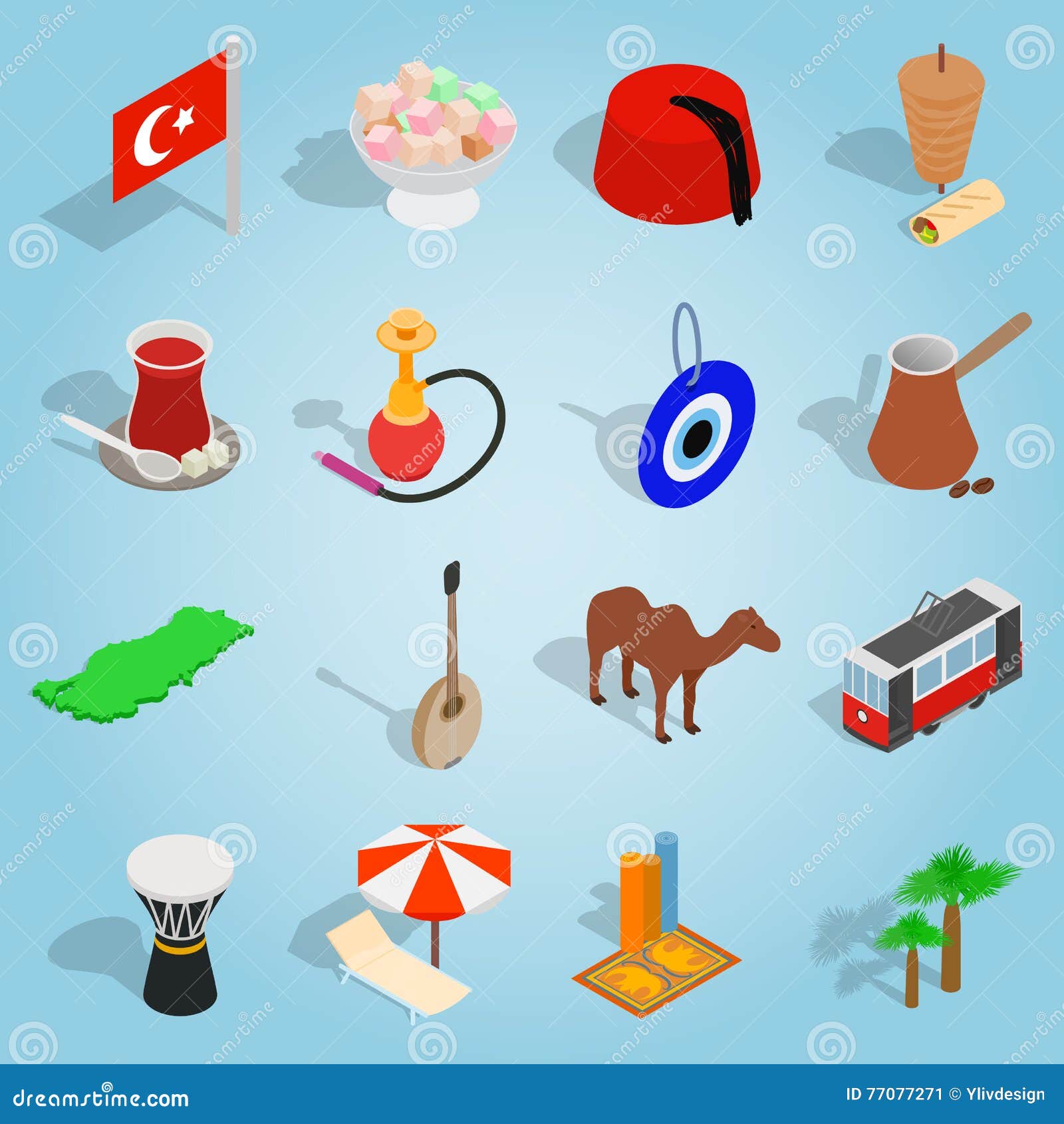 Download Country Turkey Set Icons, Isometric 3d Style Stock Vector - Illustration of famous, food: 77077271
