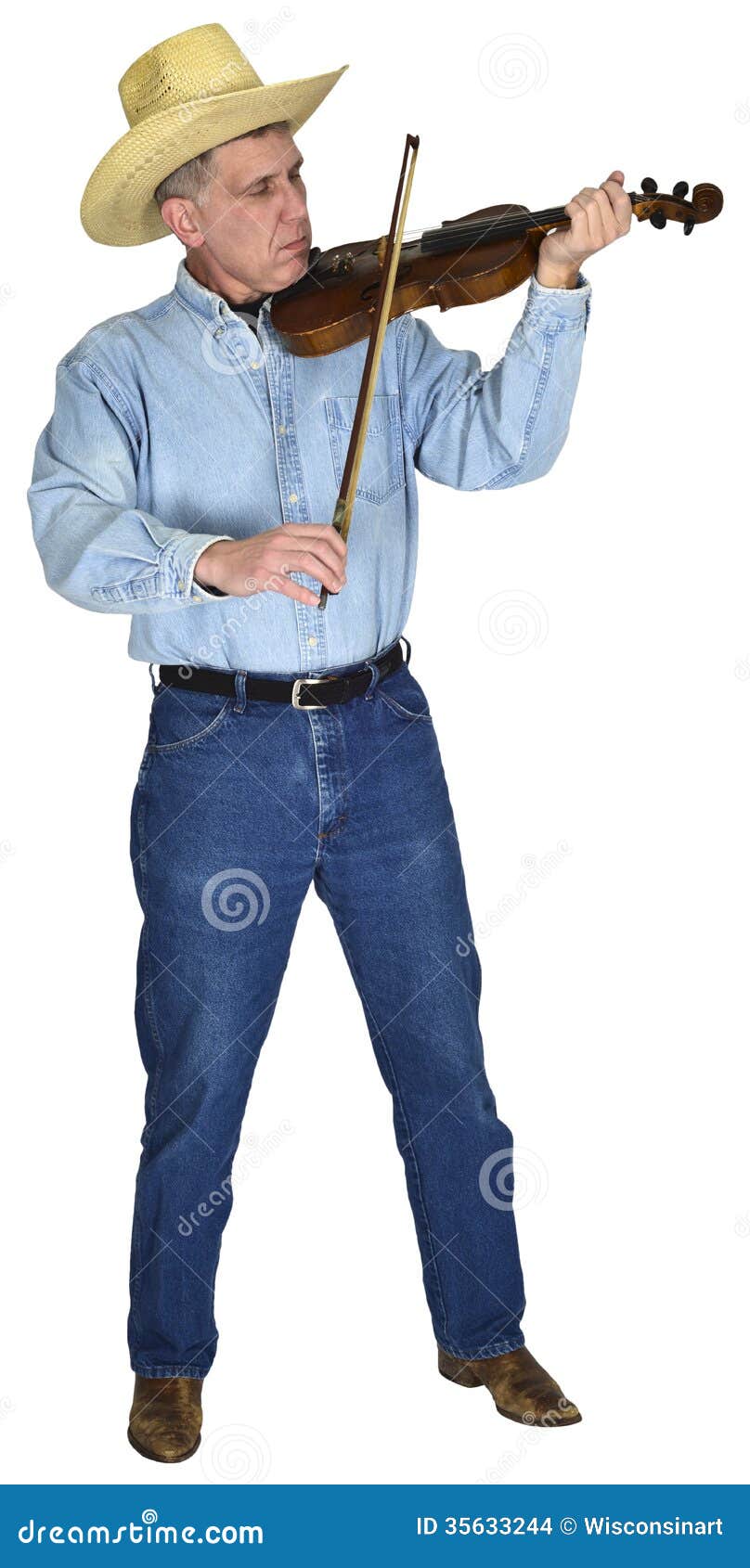 CountrymusikMusiker Playing Violin Oder Fiddle Isolated Stockfoto