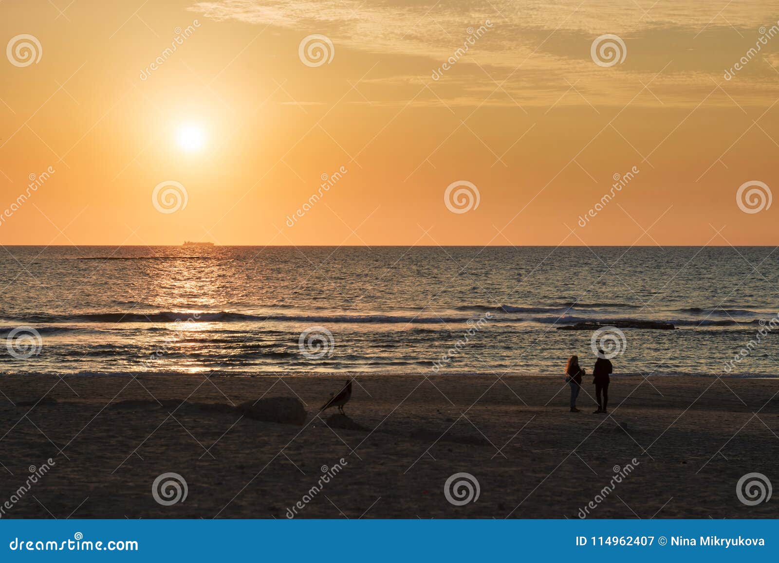 A Couple Admire at Sunset at the Sea. Night Time Stock Image - Image of ...