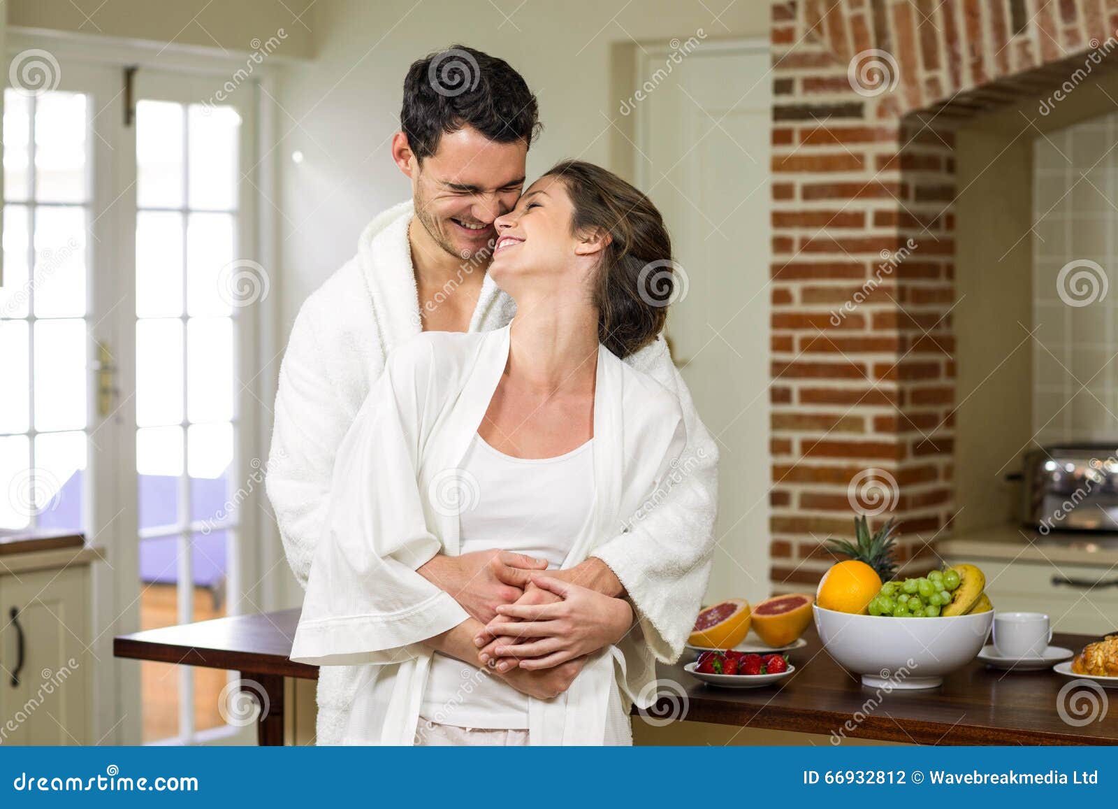 Couple in Bathrobe Embracing Each Other Stock Photo Image of
