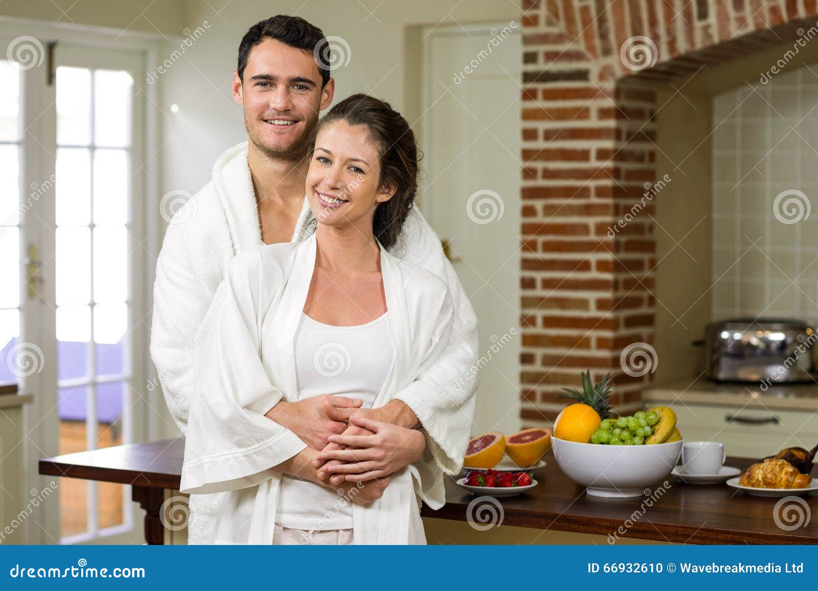 Couple in Bathrobe Embracing Each Other Stock Photo Image of