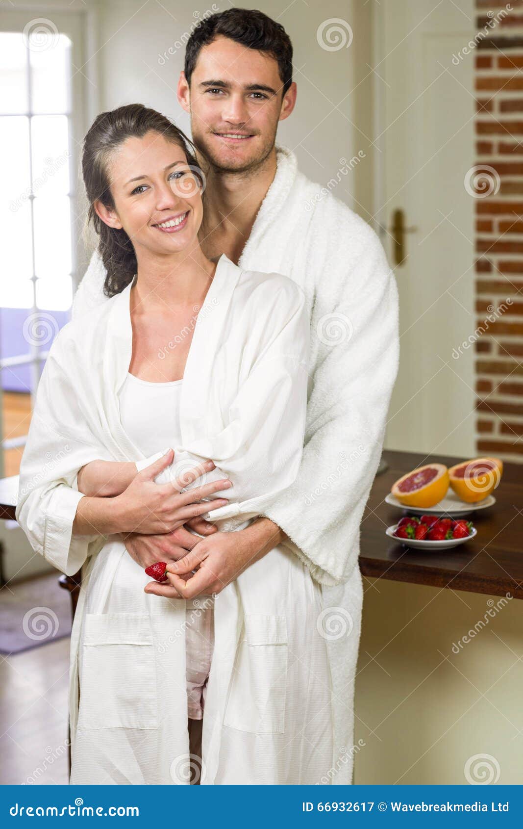Couple in Bathrobe Embracing Each Other Stock Image Image of cozy