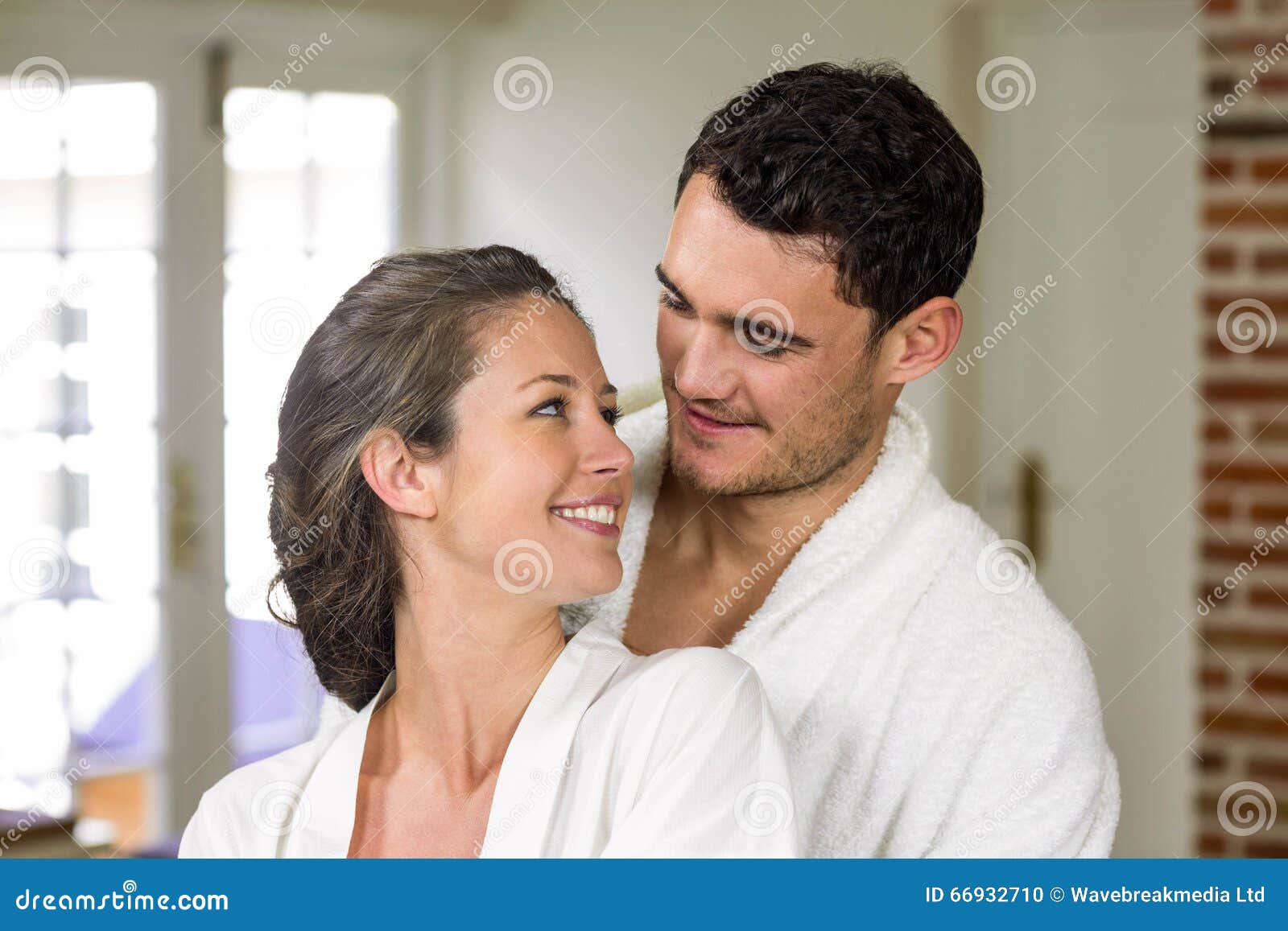 Couple in Bathrobe Embracing Each Other Stock Photo Image of closeness, handsome 66932710