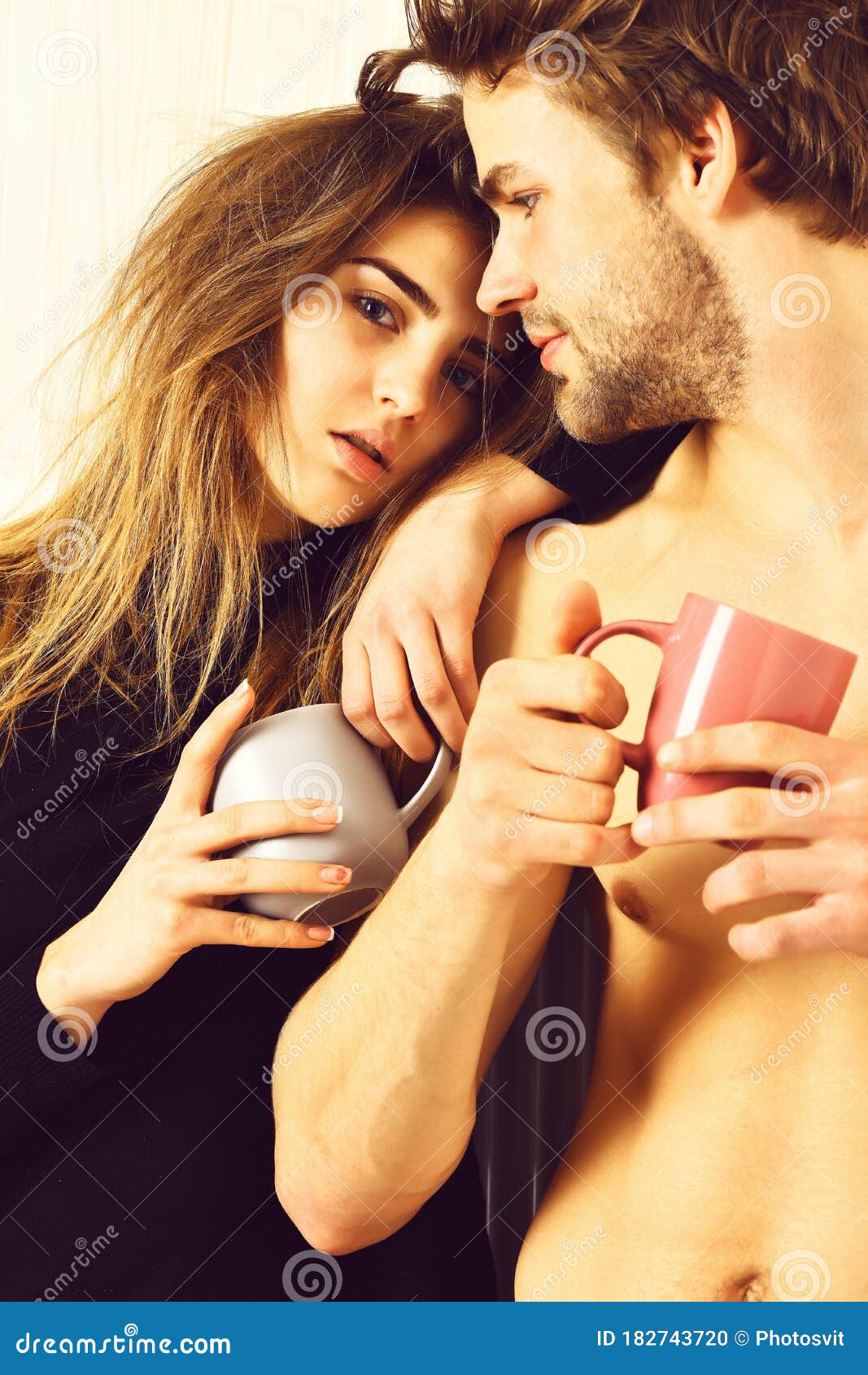 Muscle guy around sexy girls holding them Couple Of Bearded Man With Cute Girl Holding Cups Stock Photo Image Of Sexi Handsome 182743720