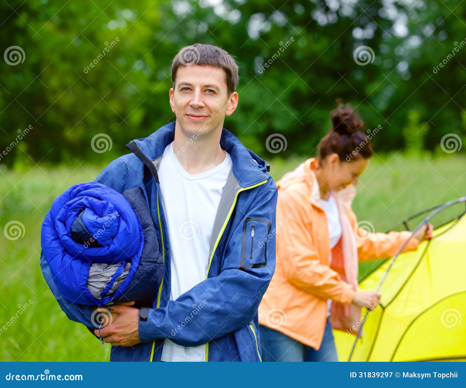 Couple camping in the park stock image. Image of happiness - 31839297